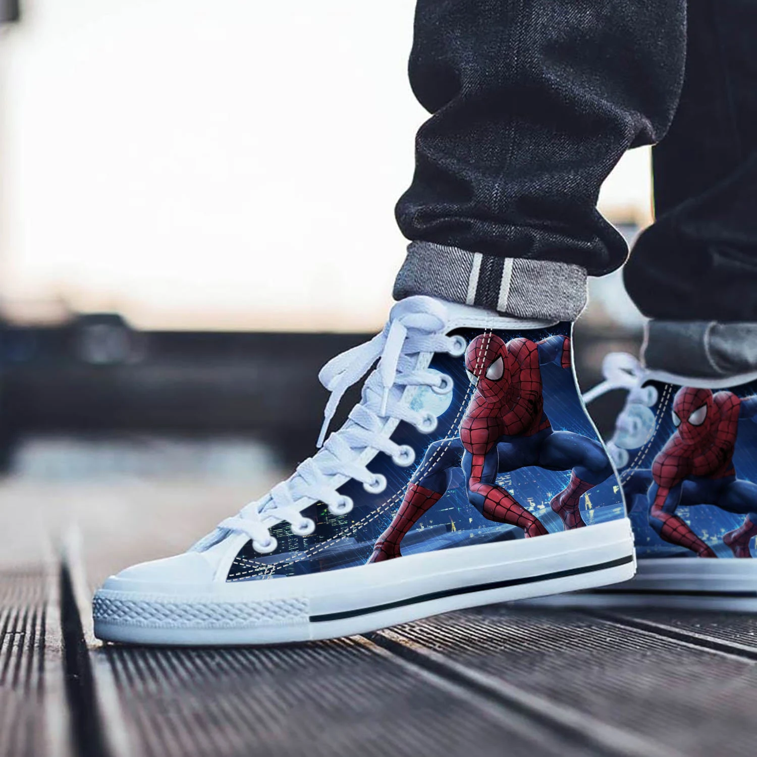 Spiderman Shoes, Spiderman High Top Sneaker, Comic Fan Converse style hightop, custom shoe, mom dad child shoe