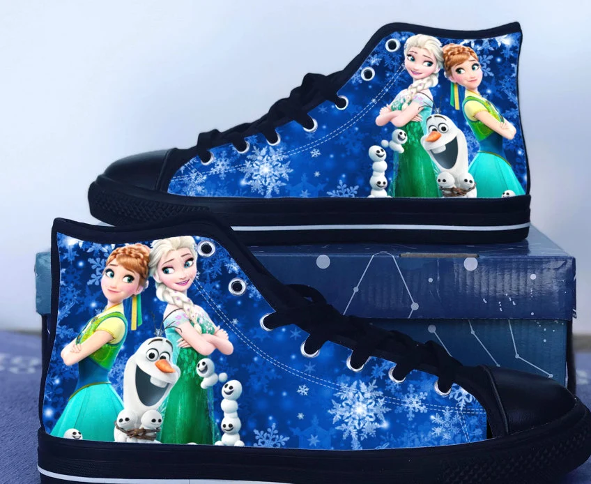 Frozen Shoes, Frozen High Top Sneaker, Anna Elsa Olaf Fan Converse style hightop, custom shoe, mom dad child shoe