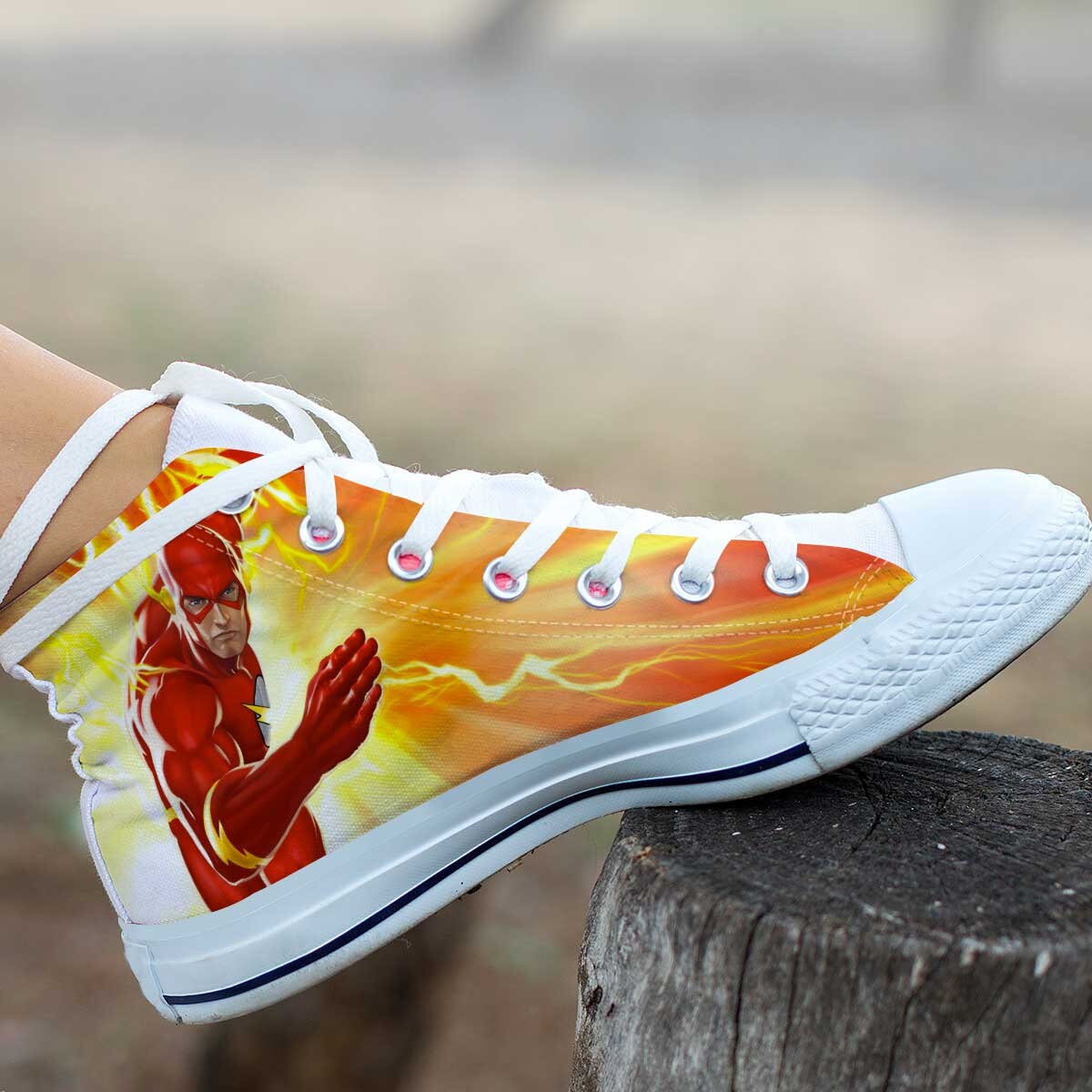 The Flash Shoes, The Flash High Top Sneaker, Fan Converse style hightop, custom shoe, mom dad child shoe