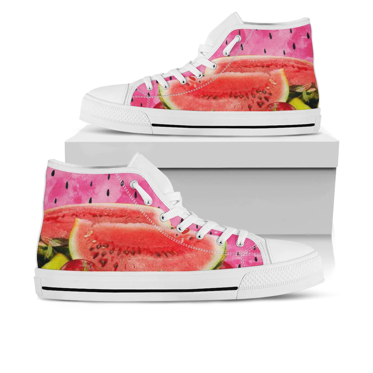 Watermelon Shoes, Watermelon High Top Sneaker, Fruit Fan Converse style hightop, custom shoe, mom dad child shoe