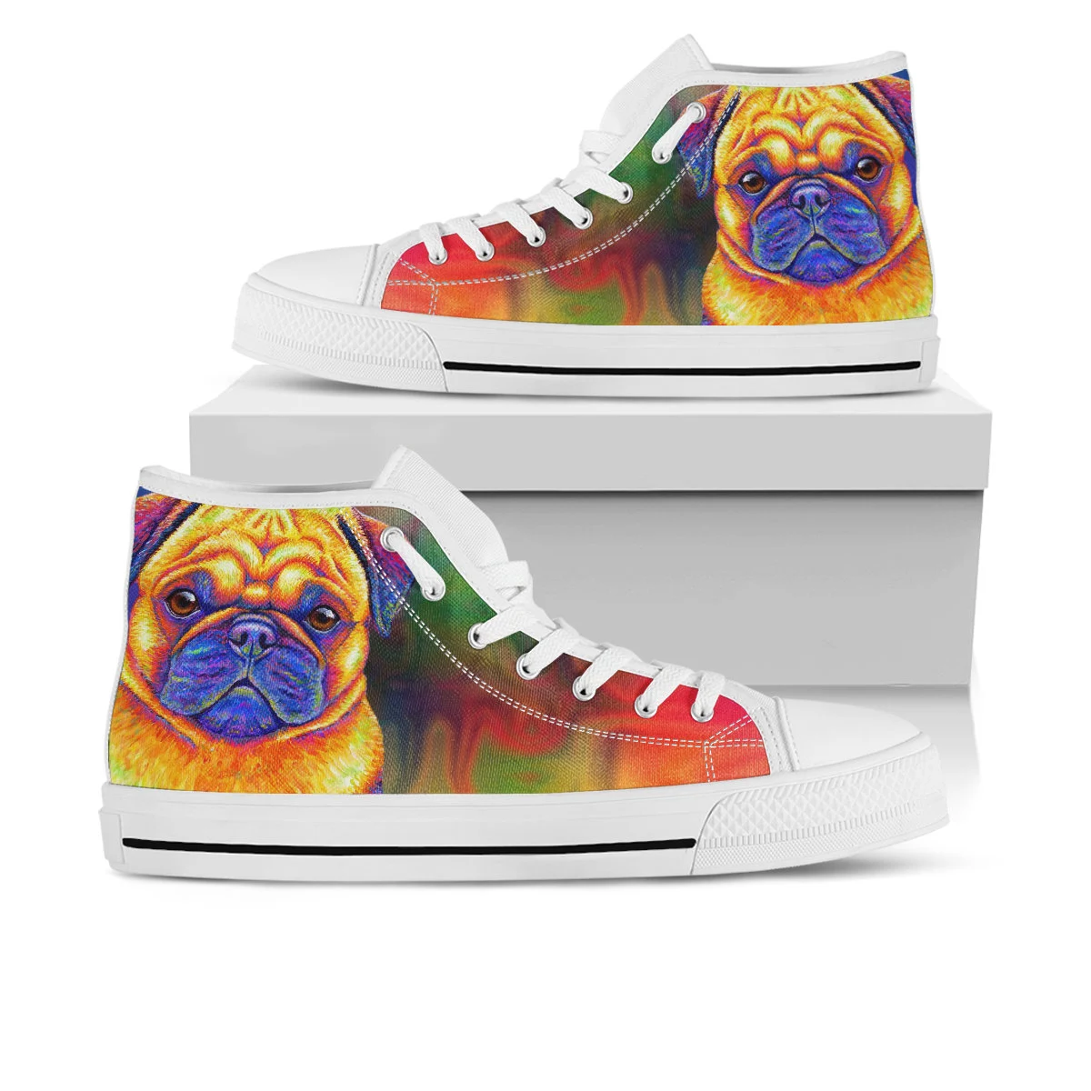 Pug Shoes, Pug High Top Sneaker, Dog Fan Converse style hightop, custom shoe, mom dad child shoe