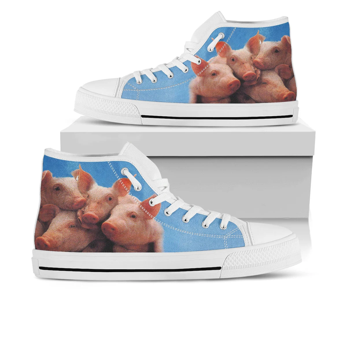 Pig Shoes, Piggy High Top Sneaker, Animal Fan Converse style hightop, custom shoe, mom dad child shoe