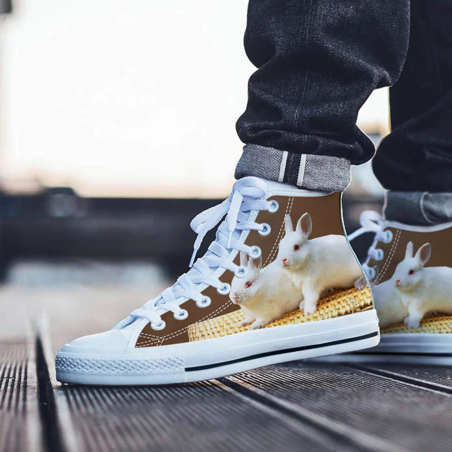 Rabbit Shoes, Bunny High Top Sneaker, Animal Fan Converse style hightop, custom shoe, mom dad child shoe