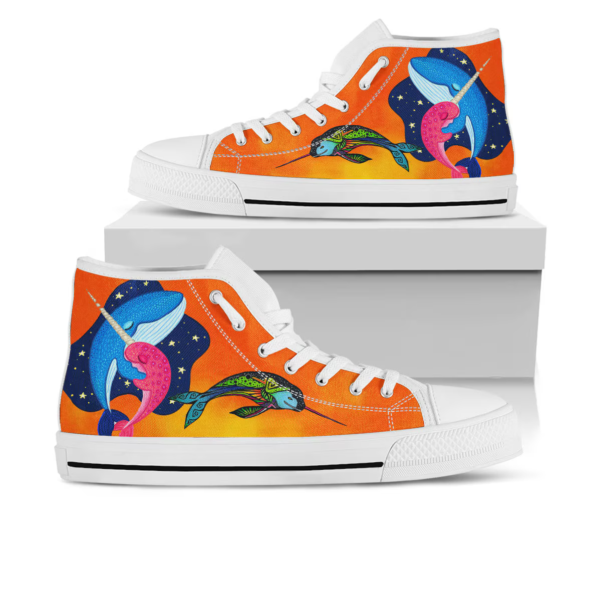 Narwhal Shoes, Narwhal High Top Sneaker, Animal Fan Converse style hightop, custom shoe, mom dad child shoe