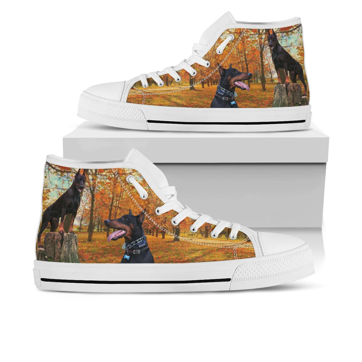 Doberman Shoes, Doberman High Top Sneaker, Dog Fan Converse style hightop, custom shoe, mom dad child shoe