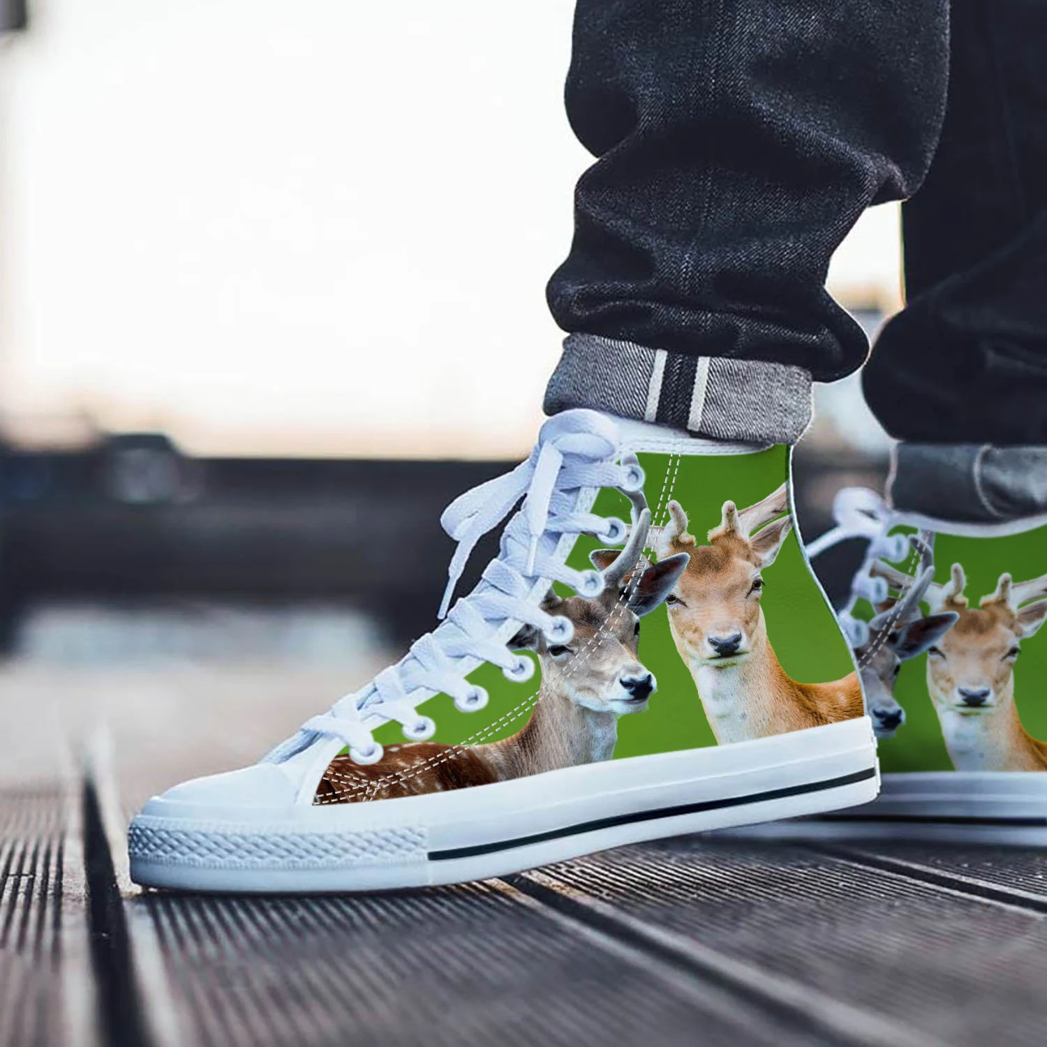 Deer Shoes, Deer High Top Sneaker, Animal Fan Converse style hightop, custom shoe, mom dad child shoe