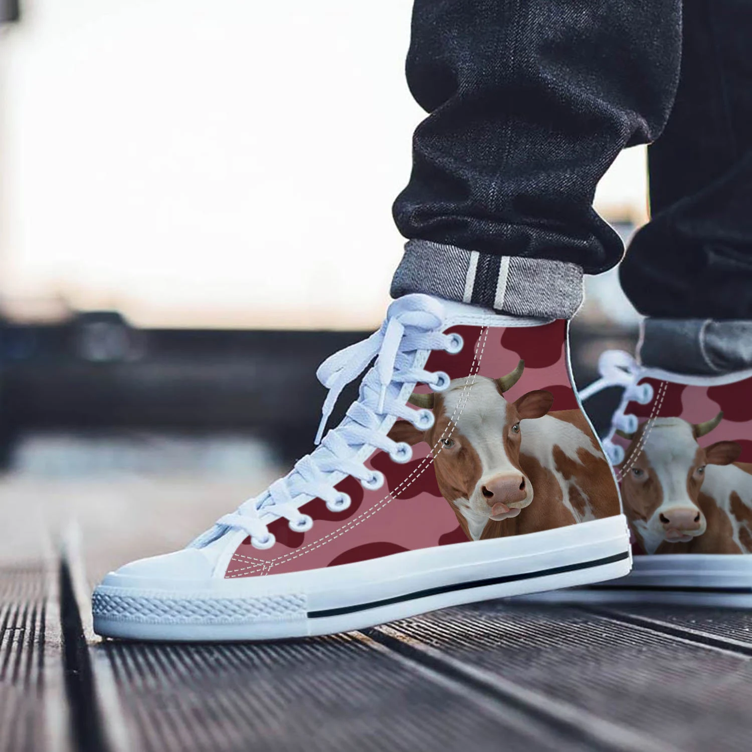 Cow Shoes, Cow High Top Sneaker, Animal Fan Converse style hightop, custom shoe, mom dad child shoe