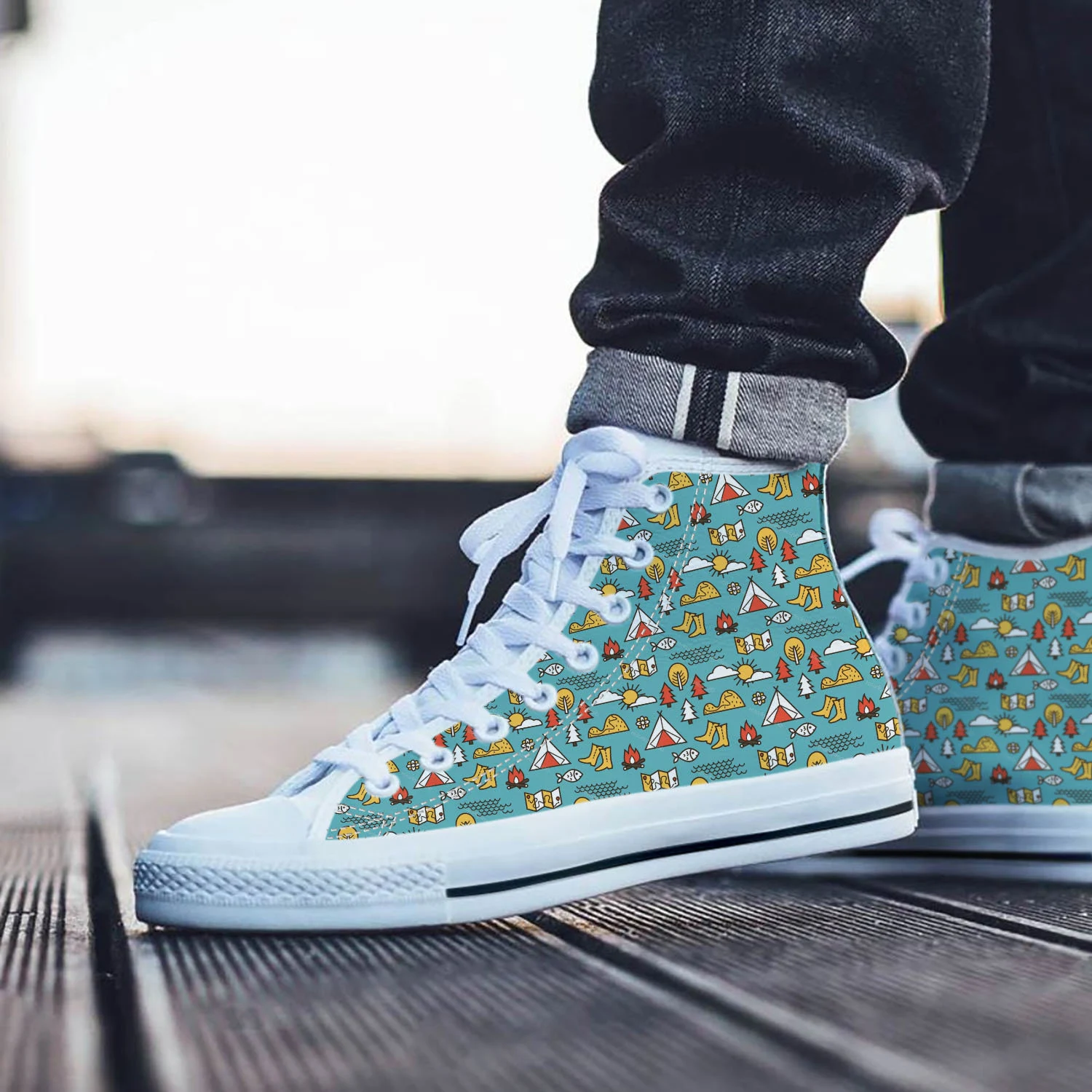 Camping Shoes, Camping High Top Sneaker, Outdoor Fan Converse style hightop, custom shoe, mom dad child shoe