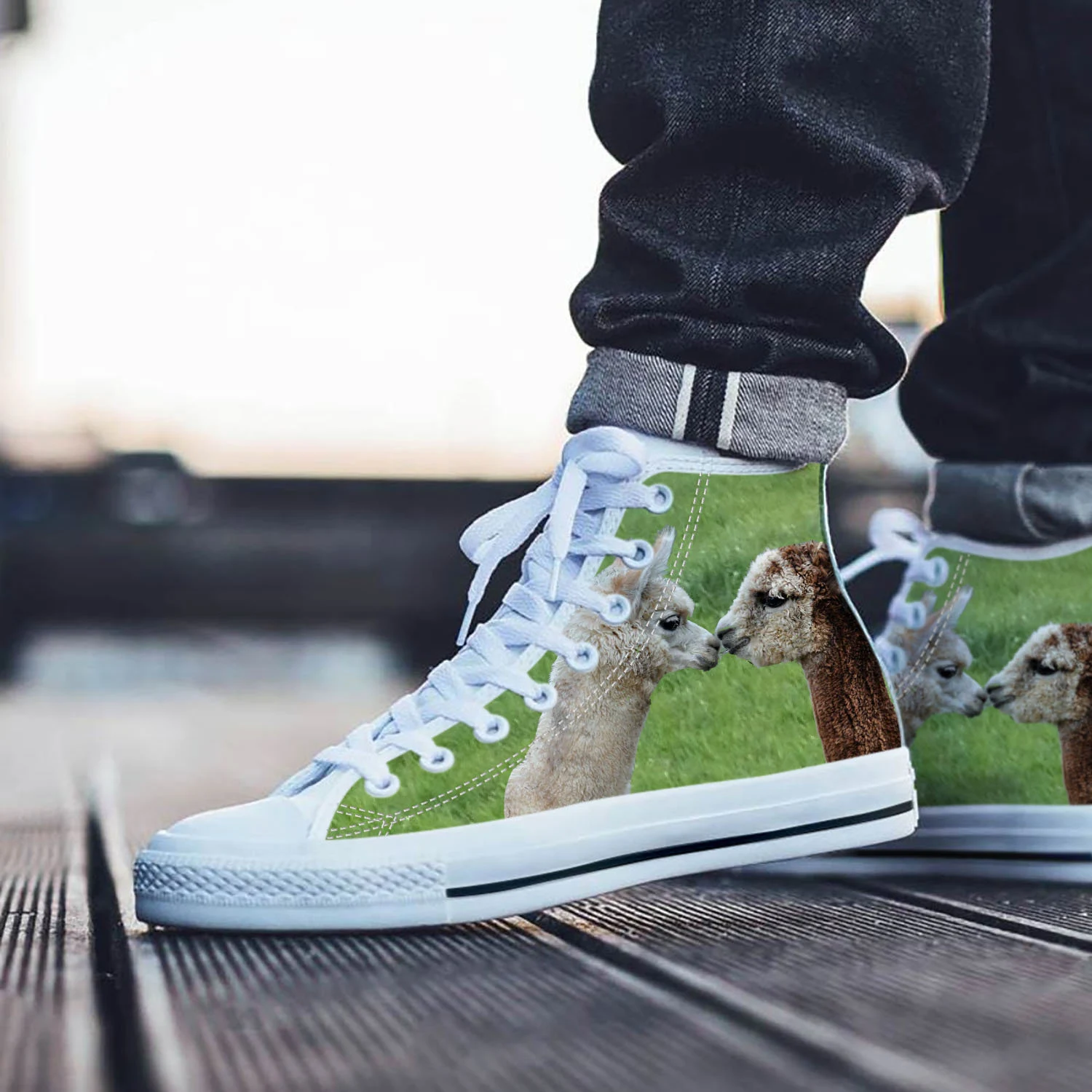 Alpaca Shoes, Alpaca High Top Sneaker, Animal Fan Converse style hightop, custom shoe, mom dad child shoe