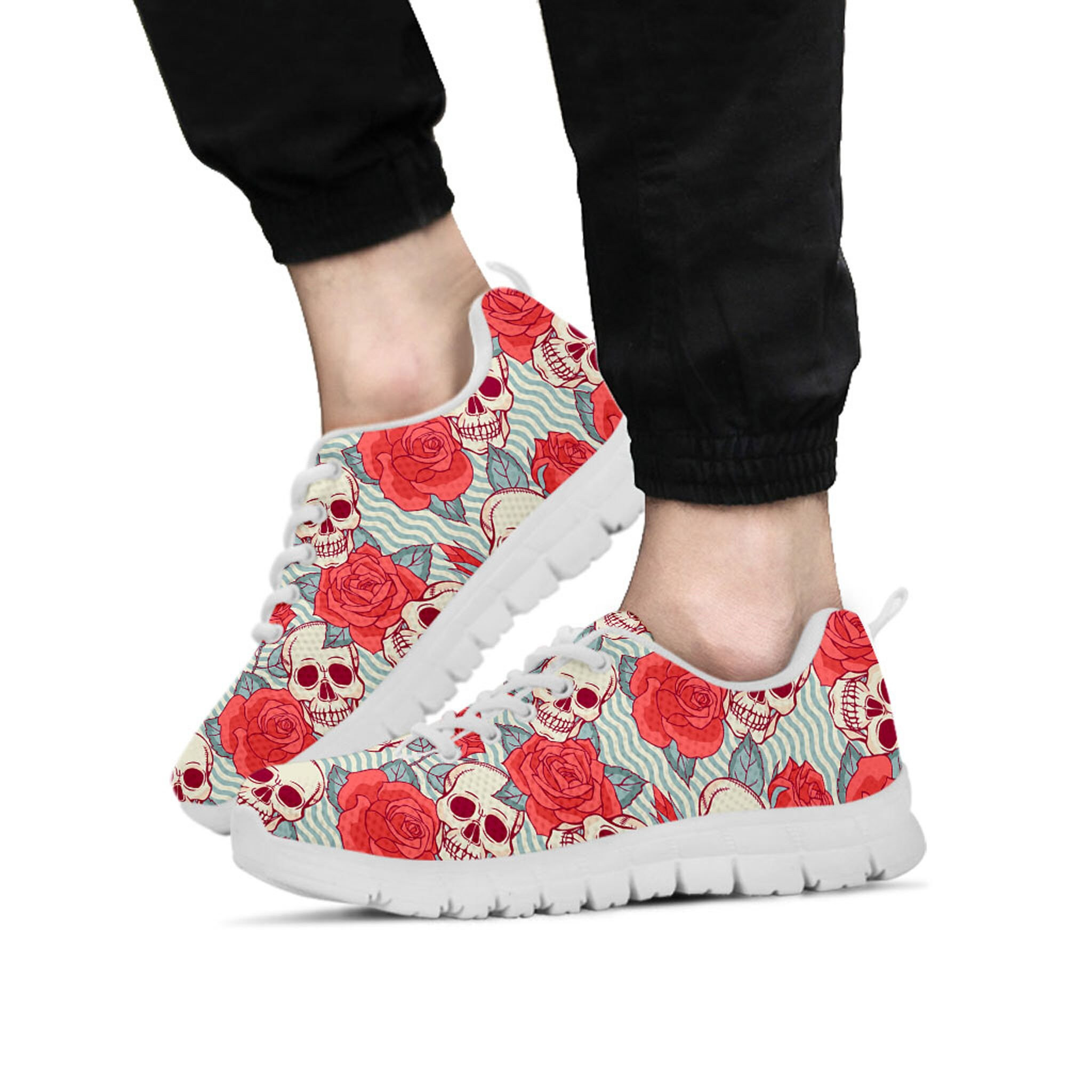 Skull Shoes, Skull Sneaker, Floral Lover tennis shoe, custom shoe, mom dad child shoe