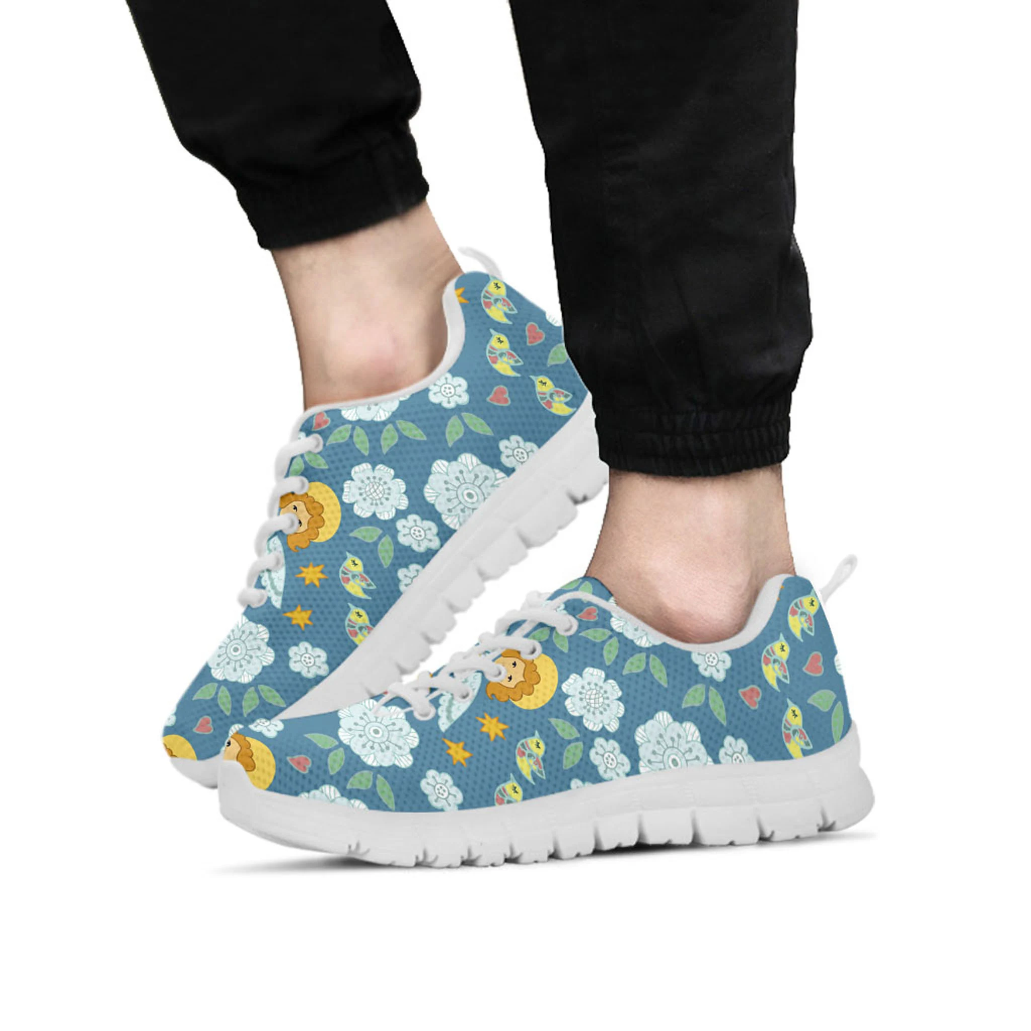 Angel Shoes, Blue Sneaker, Custom cute Lover tennis shoe, custom shoe, mom dad child shoe