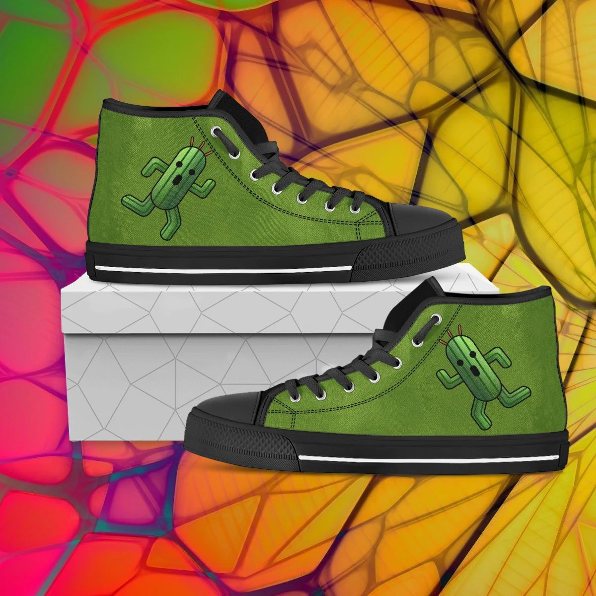 final fantasy high tops, final fantasy sneakers, Women's Men's Kid's Hi Tops, converse style, clothing, final fantasy 7 cactuar shoes cloths
