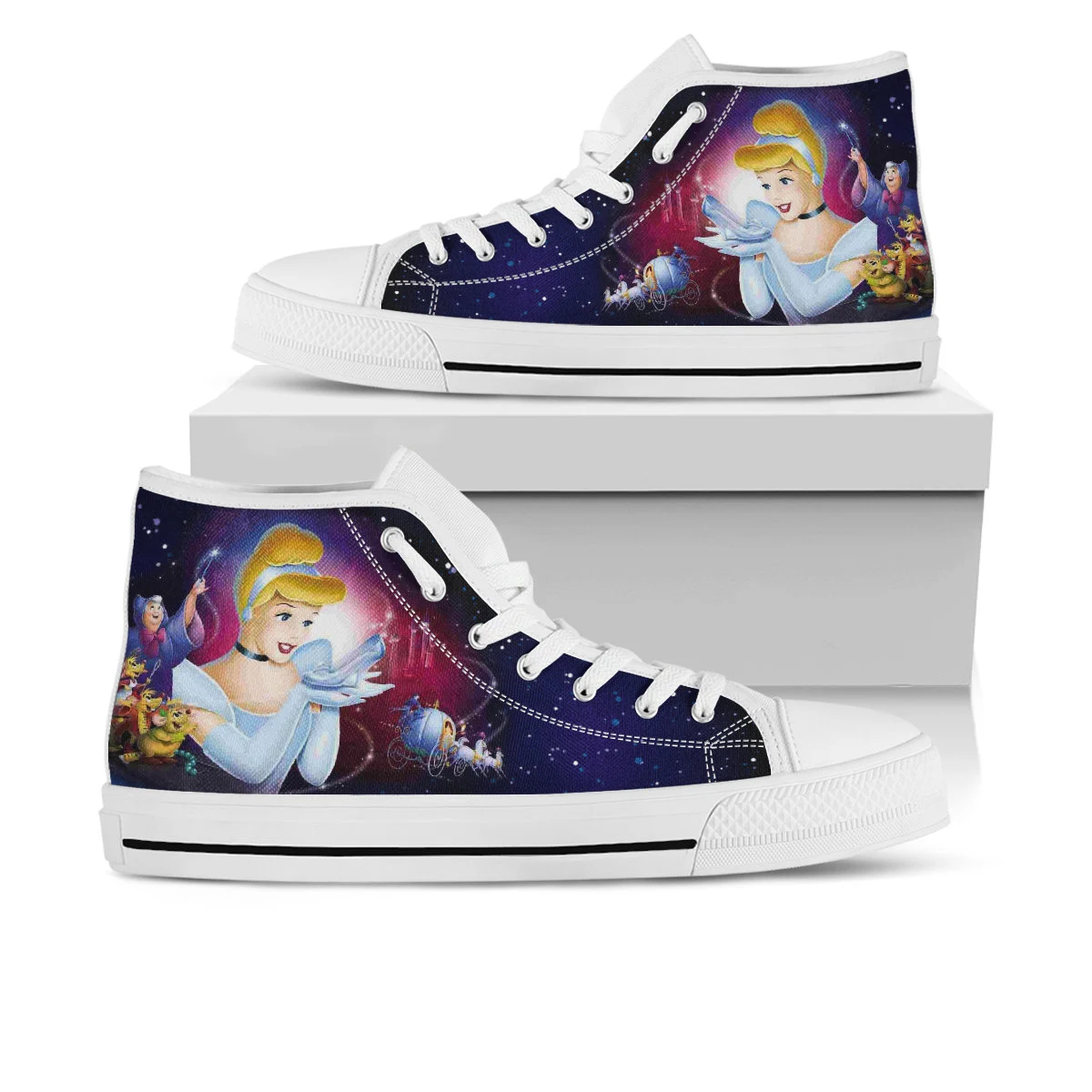 Cinderella Shoes, Cinderella High Top Sneaker, Princess Fan Converse style hightop, custom shoe, mom dad child shoe