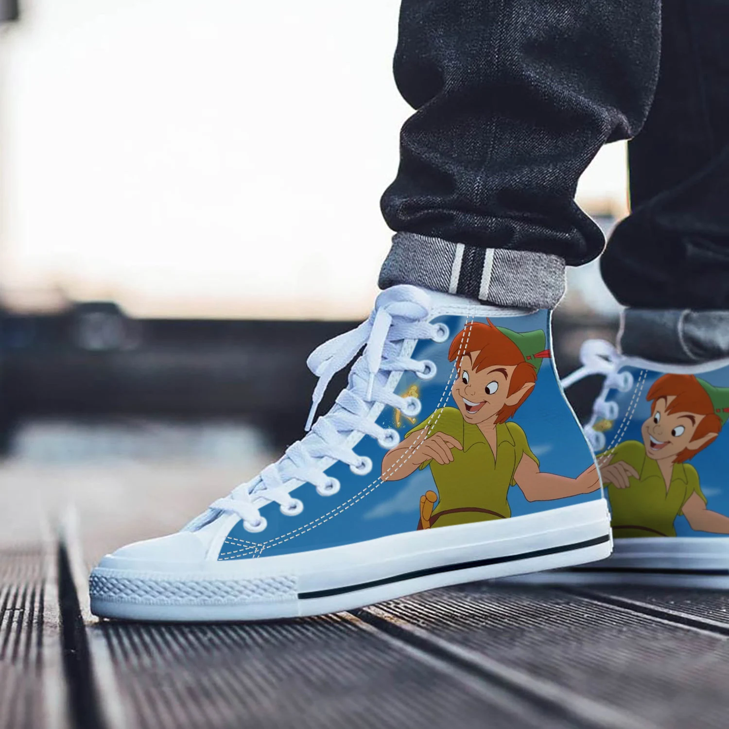 Peter Pan Shoes, Peter Pan High Top Sneaker, Peter Pan Fan Converse style hightop, custom shoe, mom dad child shoe