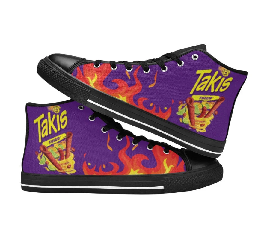 Takis Shoes, Takis Fuego High Top Sneaker, Fan Converse style high top, custom shoe, mom dad child shoe