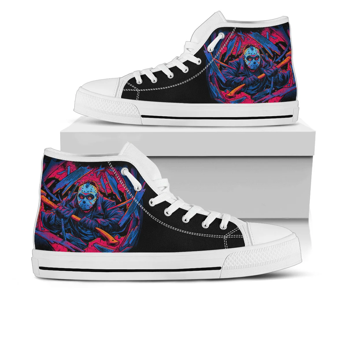 Jason Voorhees Shoes, Jason Voorhees High Top Sneaker, Horror Fan Converse style hightop, custom shoe, mom dad child shoe