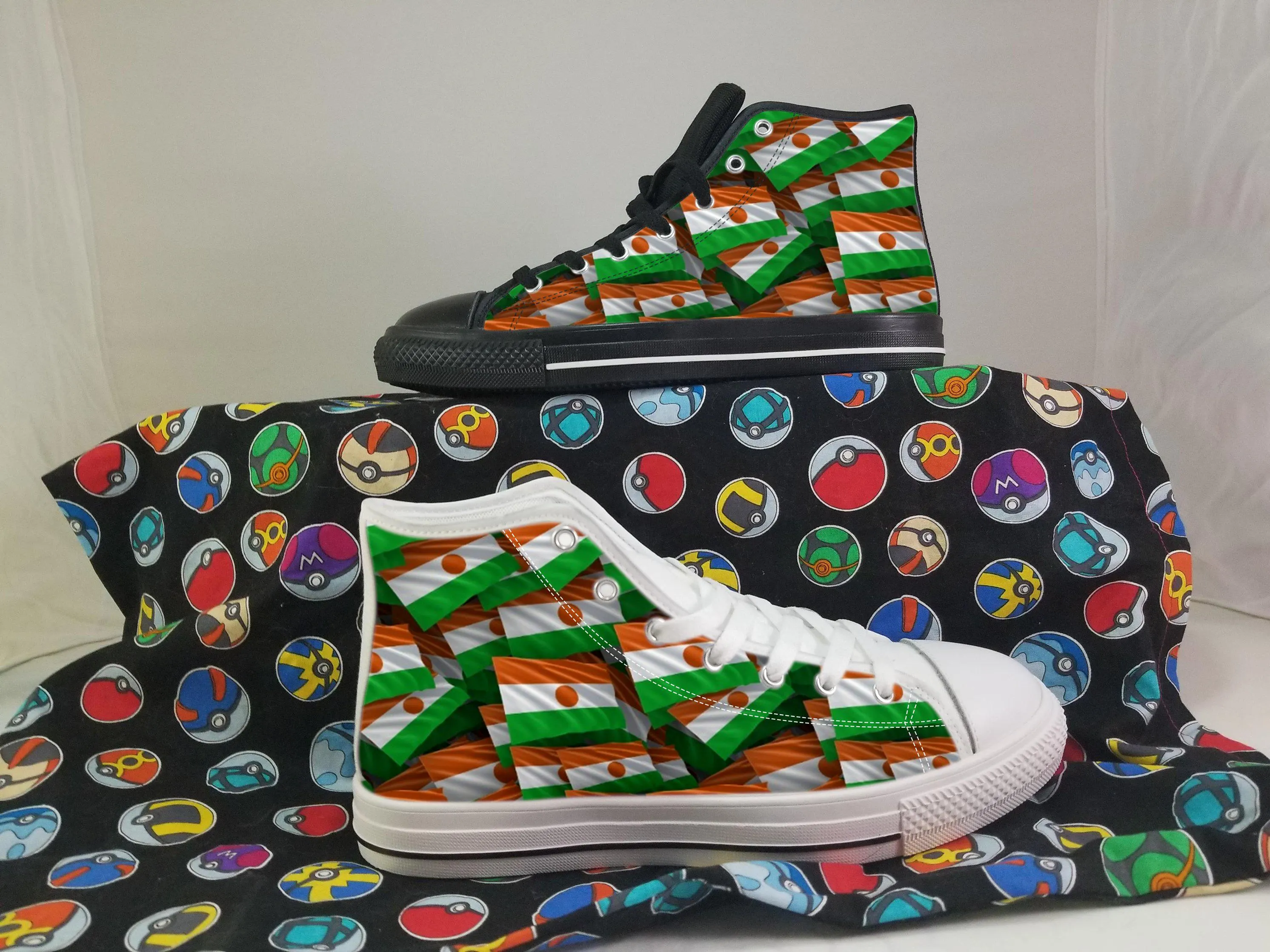 Niger Flag Converse Style Canvas Sneakers, Niger Converse Style High Tops, Comfort Walking Shoes, Niger Pattern Shoes mens womens kids