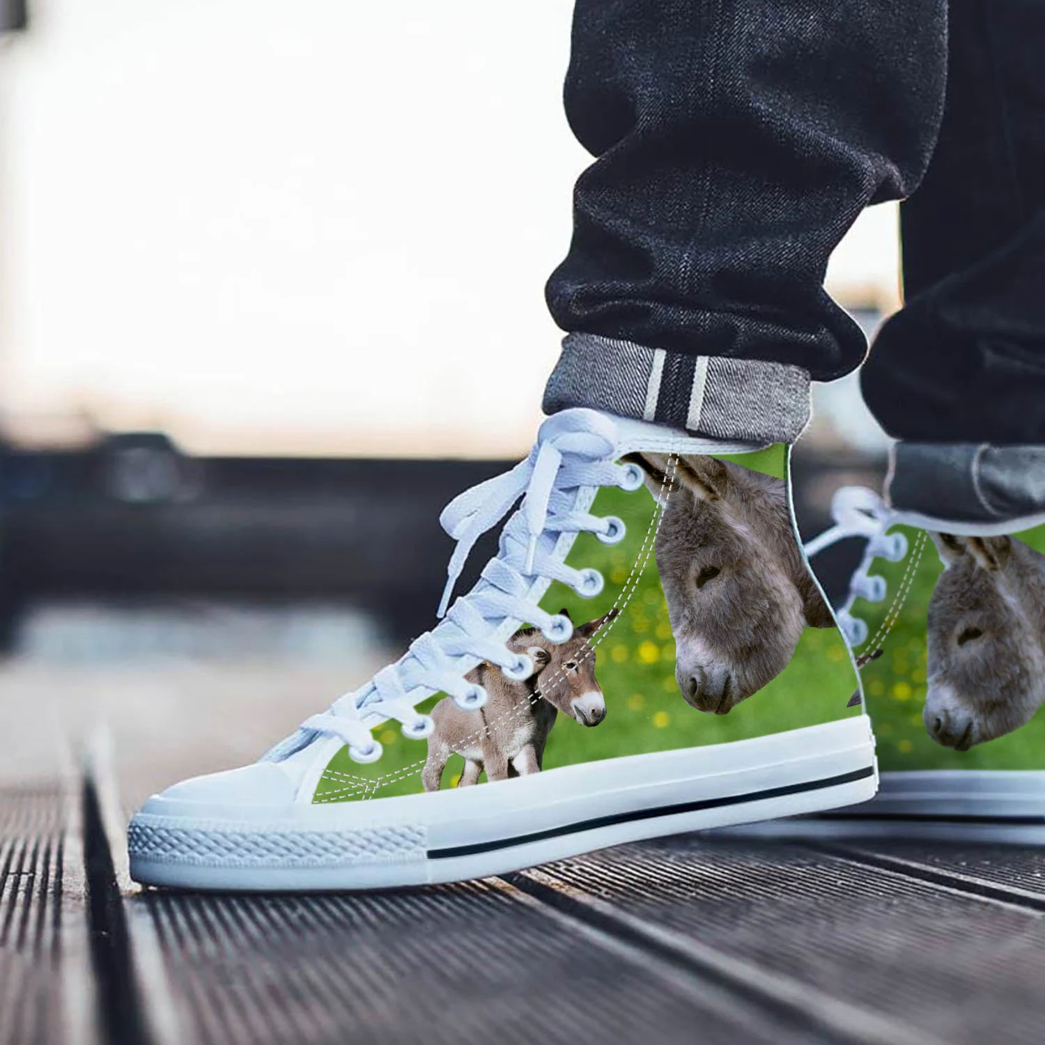 Donkey Shoes, Donkey High Top Sneaker, Animal Fan Converse style hightop, custom shoe, mom dad child shoe