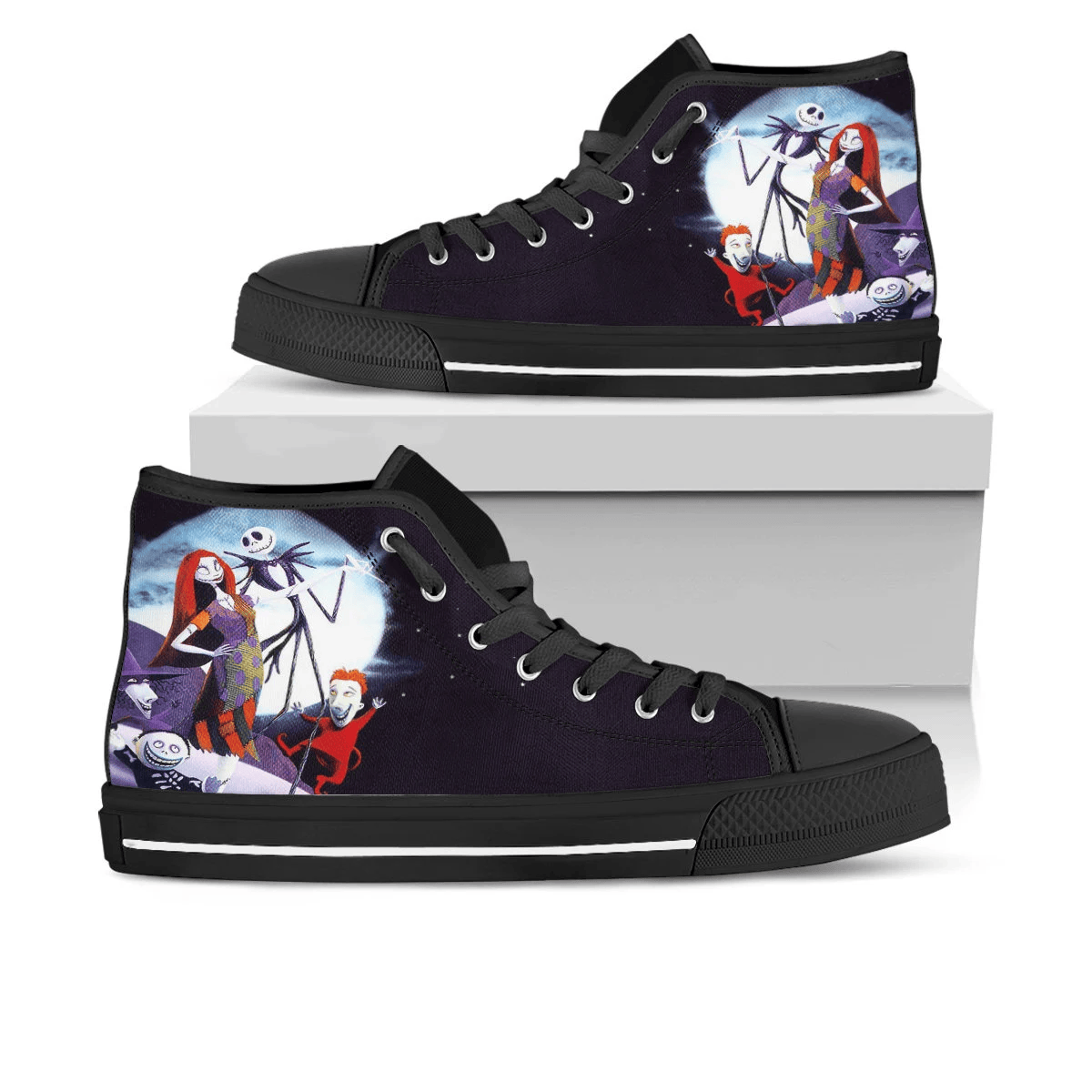 Nightmare Before Christmas Shoes, Jack Skellington High Top Sneaker, Halloween Fan Converse style hightop, custom shoe, mom dad child shoe
