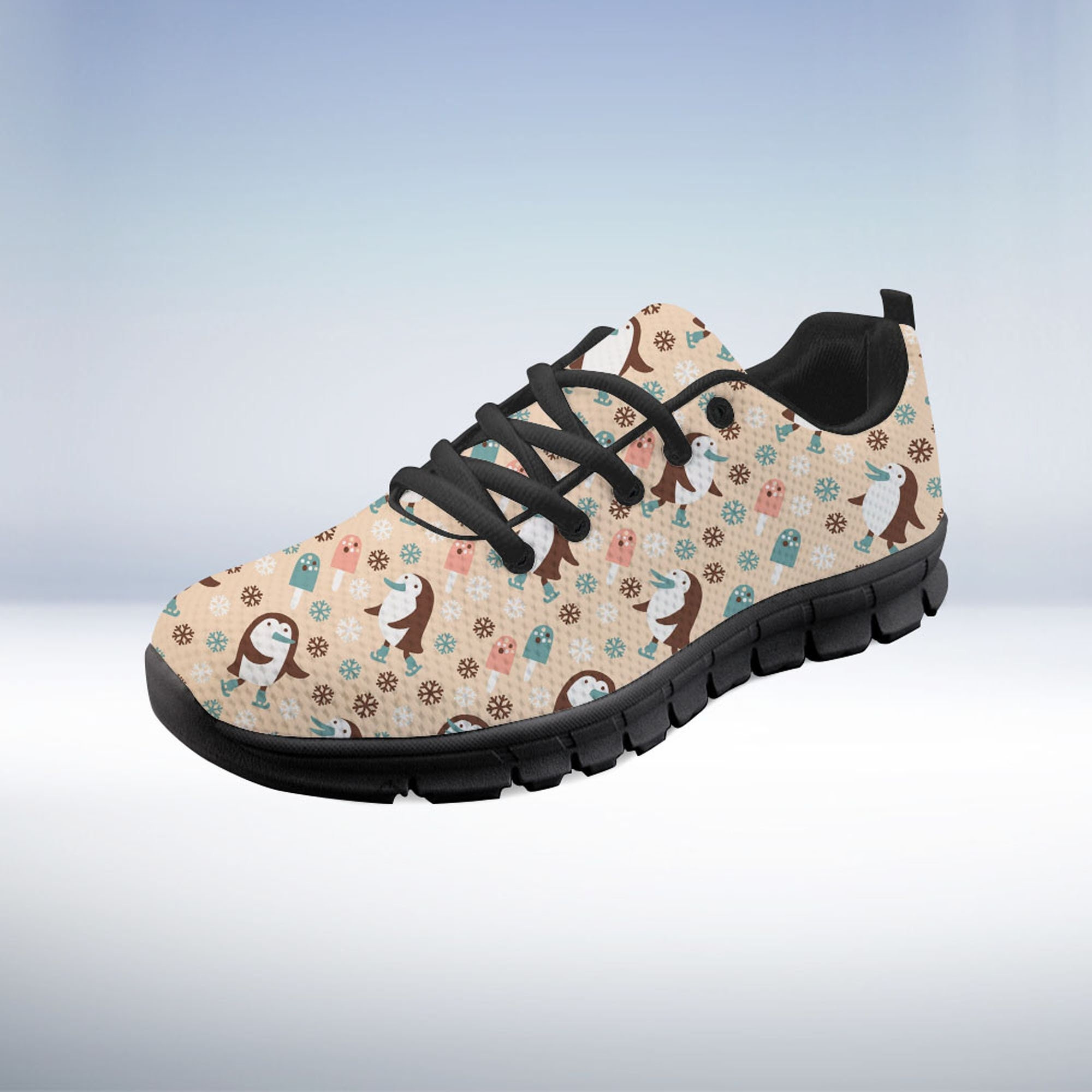 Skating Penguin Shoes, Penguin Sneaker, Animal Lover tennis shoe, custom shoe, mom dad child shoe