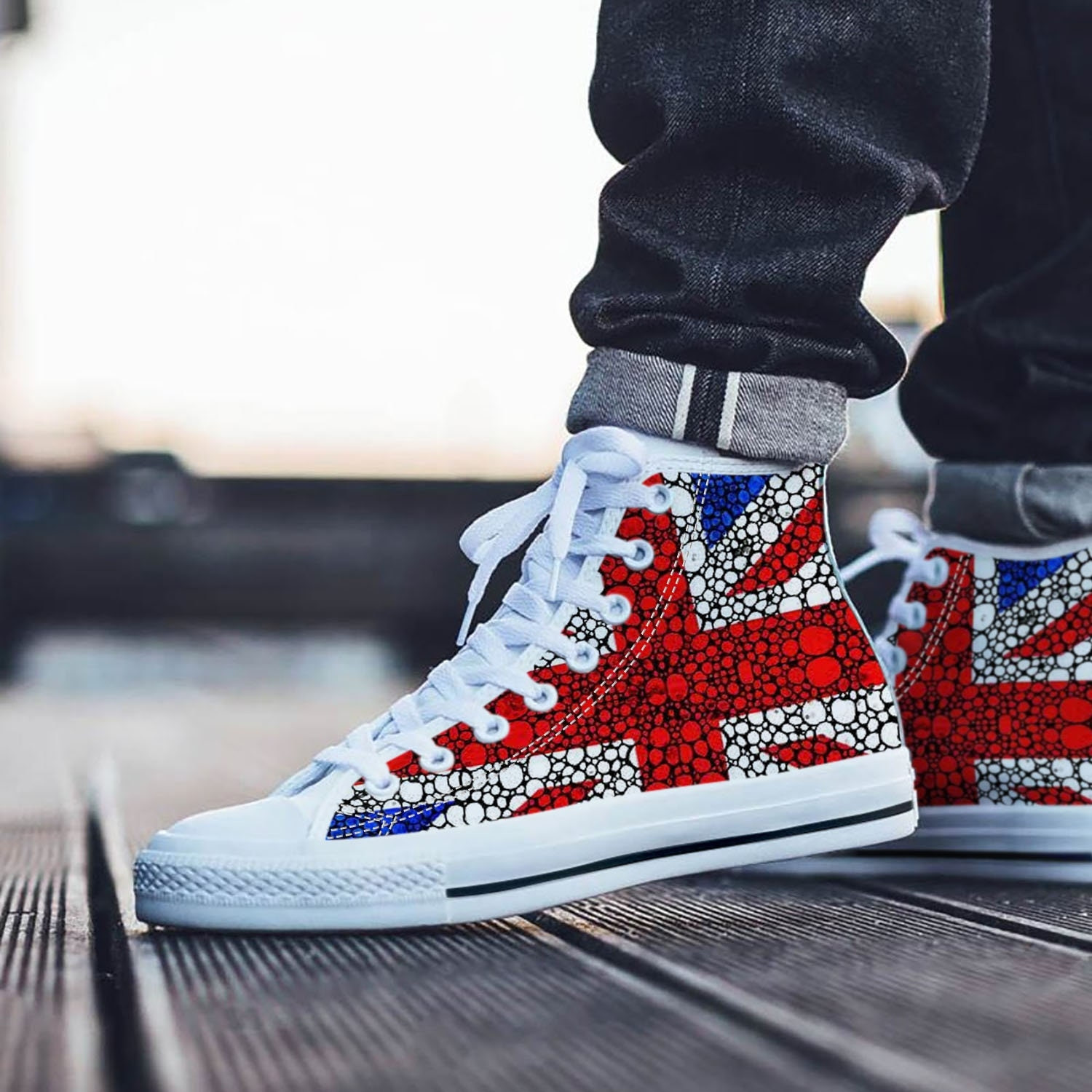 British Shoes, Union Jack High Top Sneaker, UK Fan Converse style hightop, custom shoe, mom dad child shoe