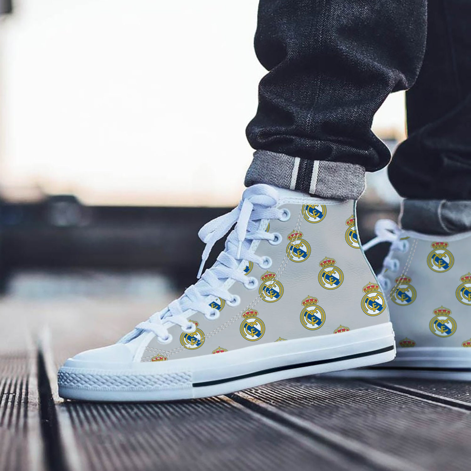 Real Madrid Shoes, Real Madrid High Top Sneaker, Footbal Soccer Fan Converse style hightop, custom shoe, mom dad child shoe