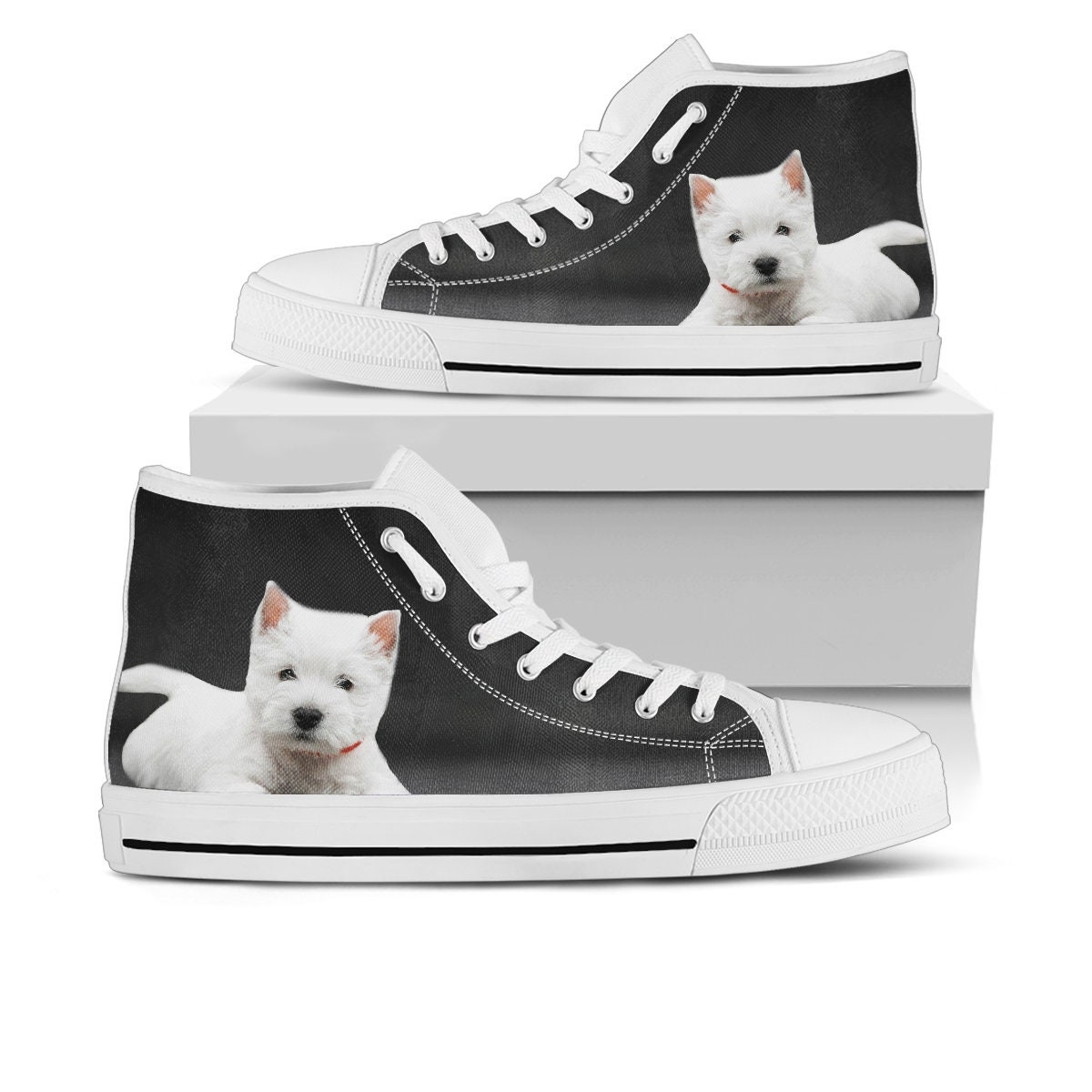 Westie Shoes, West Highland White Terrier High Top Sneaker, Dog Fan Converse style hightop, custom shoe, mom dad child shoe