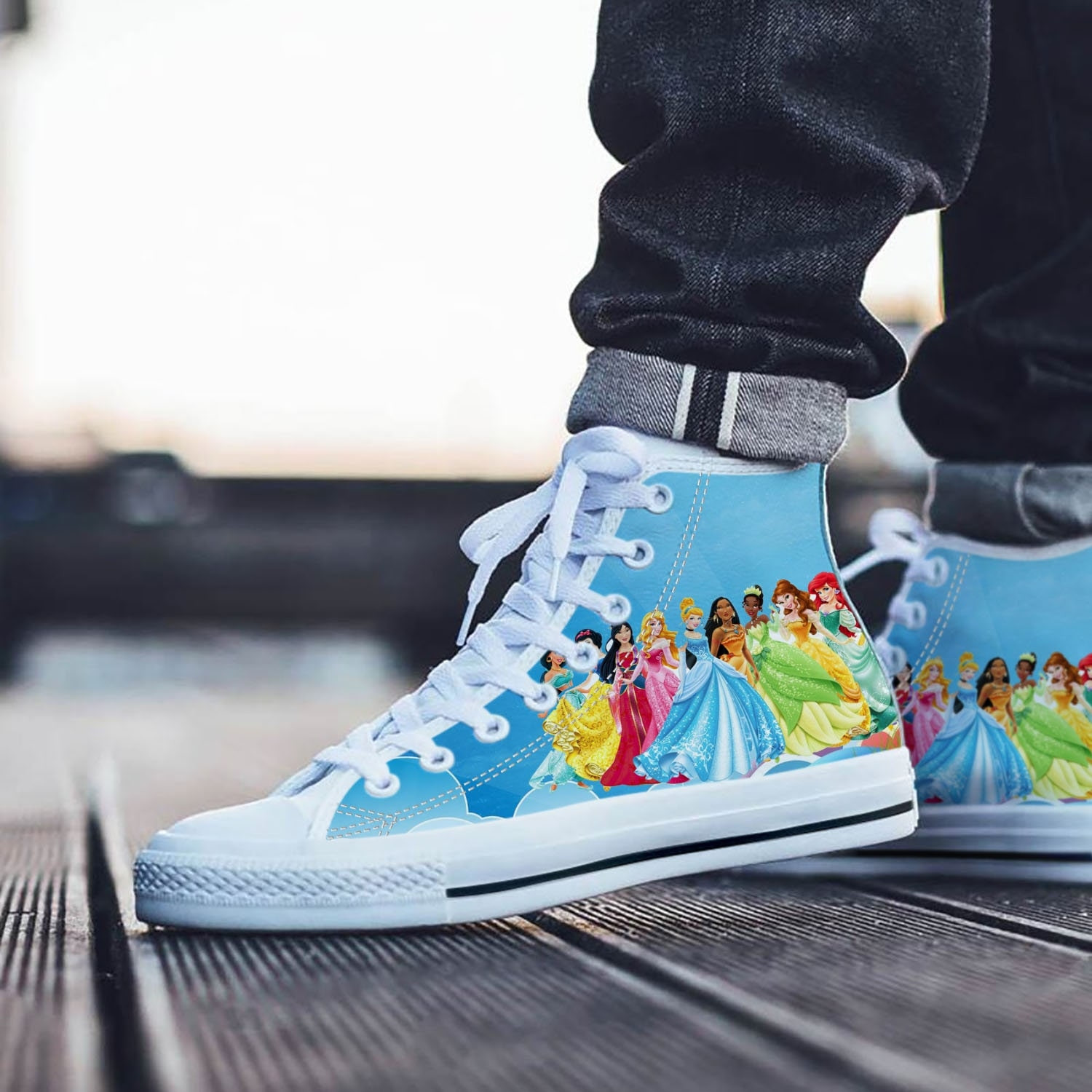 Princess Shoes, Princess High Top Sneaker, Fairy Tale Fan Converse style hightop, custom shoe, mom dad child shoe