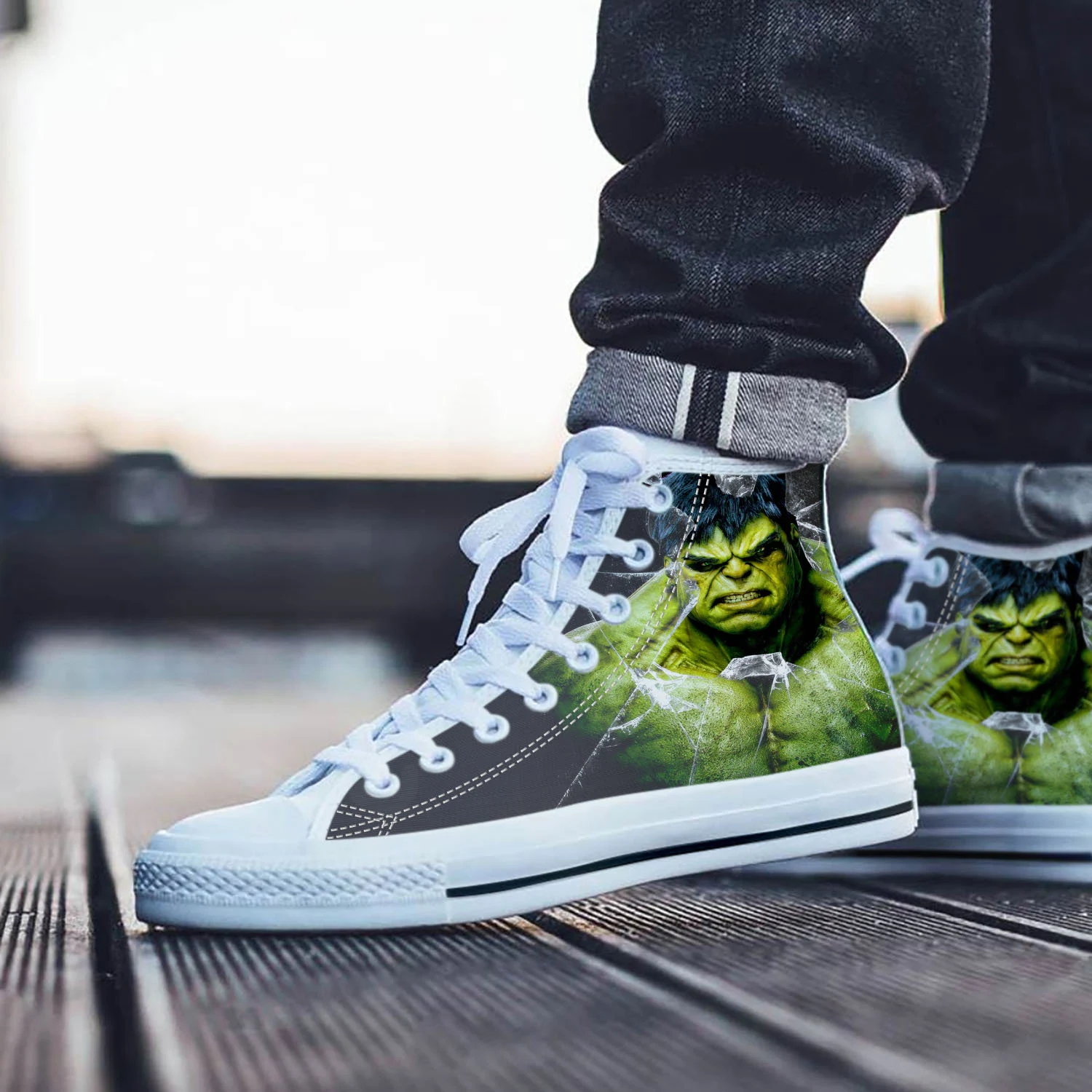 Hulk Shoes, Hulk High Top Sneaker, Comic Fan Converse style hightop, custom shoe, mom dad child shoe
