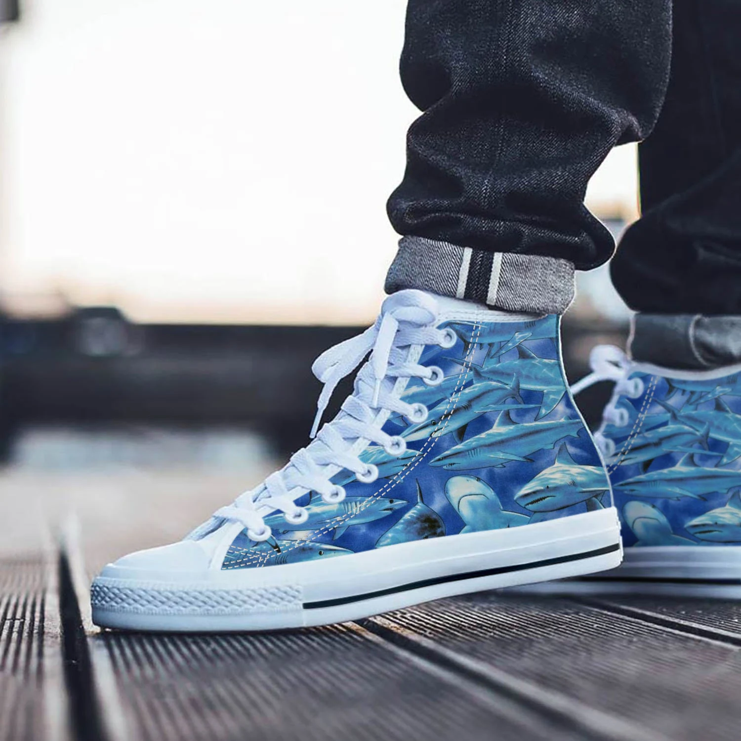 Shark Shoes, Shark High Top Sneaker, Animal Fan Converse style hightop, custom shoe, mom dad child shoe