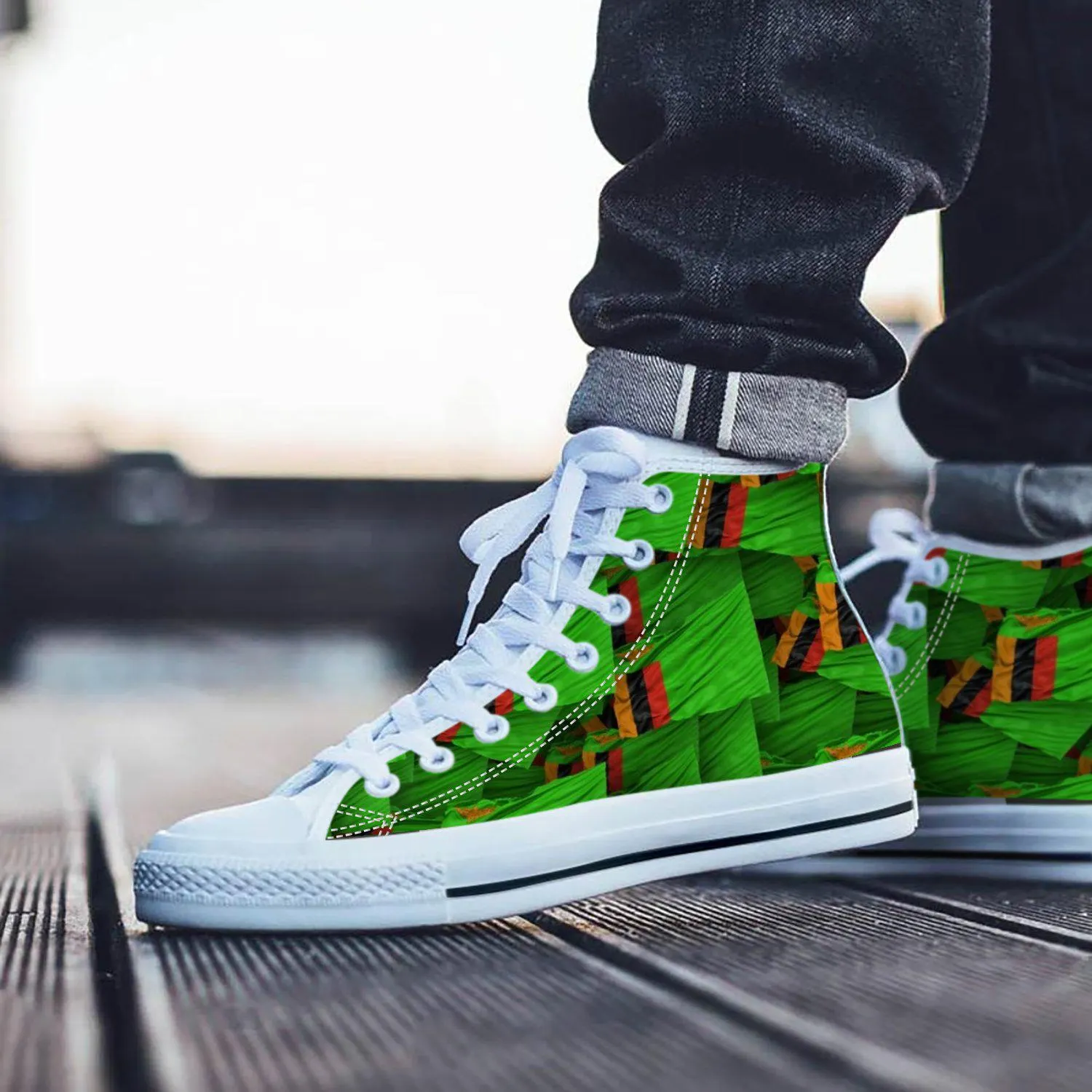 Zambia Flag Design Converse Style Shoes, Custom Zambia Sneakers, Proud Zambian Footwear, Unique Zambia Flag Shoes, Stylish Converse Sneakers
