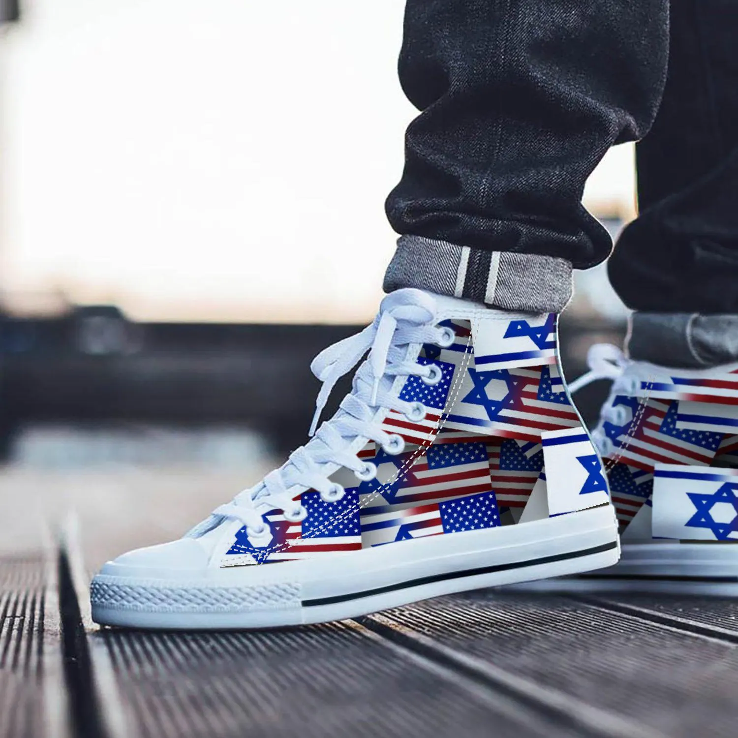 Converse Style Shoes, USA Israel Flag Design Sneakers, Patriotic Footwear, Unique Casual Shoes, American Israeli Pride Sneakers