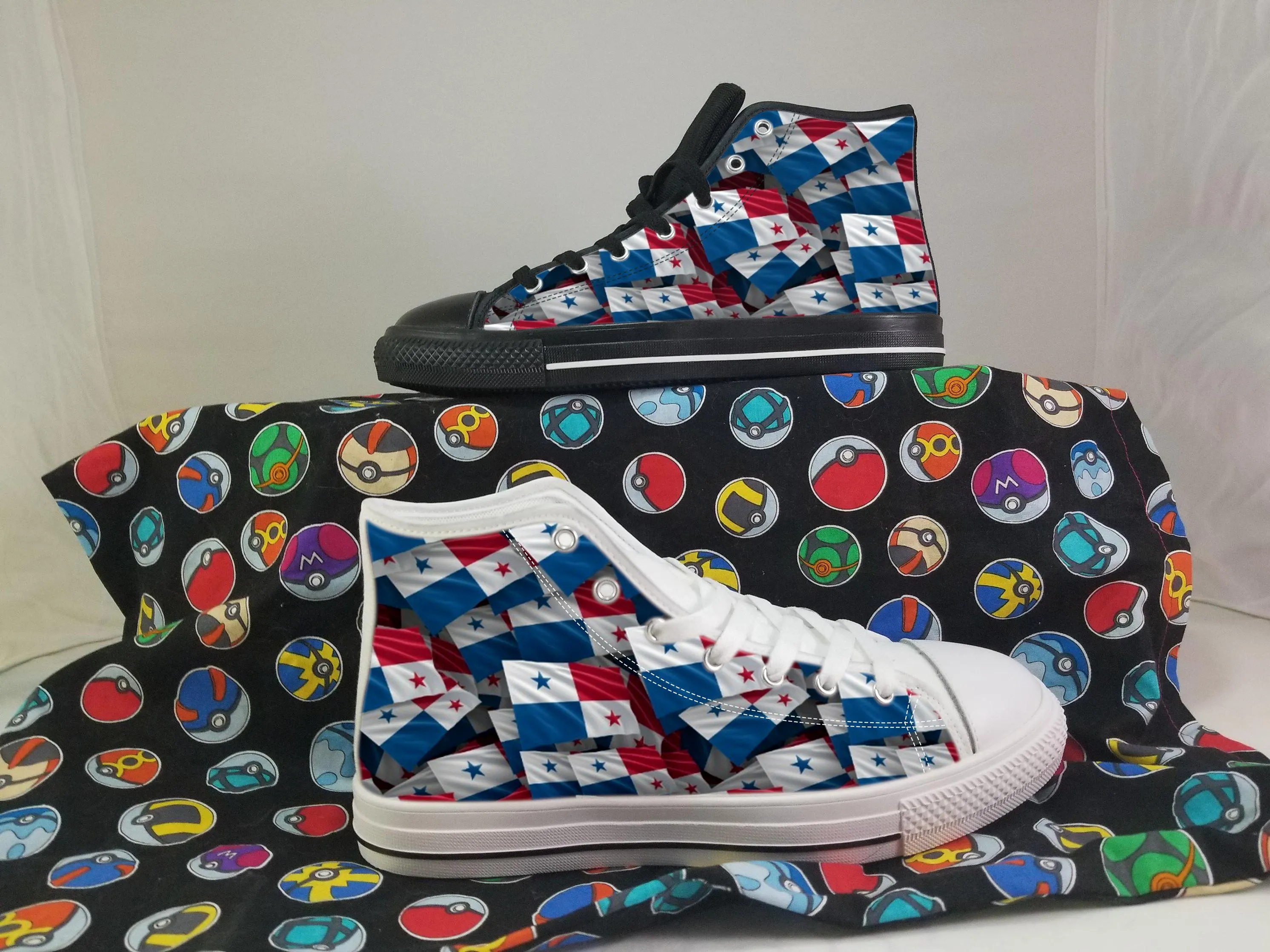 Panama Flag Converse Style Canvas Sneakers, Panama Converse Style High Tops, Comfort Walking Shoes, Panama Pattern Shoes mens womens kids