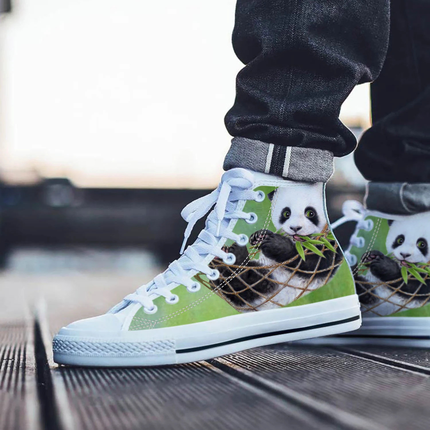 Panda Shoes, Panda High Top Sneaker, Animal Fan Converse style hightop, custom shoe, mom dad child shoe