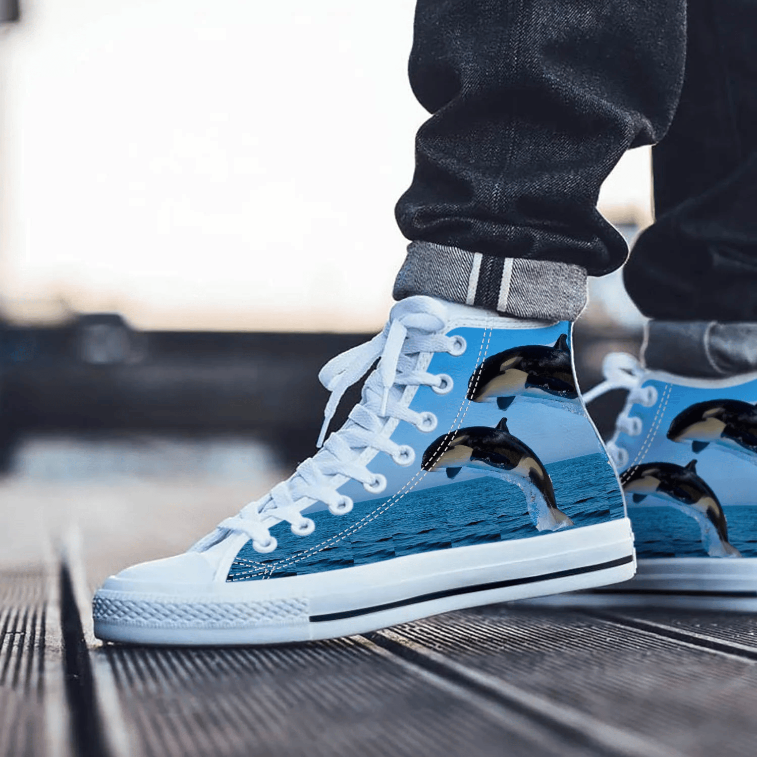Orca Whale Shoes, Killer Whale High Top Sneaker, Animal Fan Converse style hightop, custom shoe, mom dad child shoe
