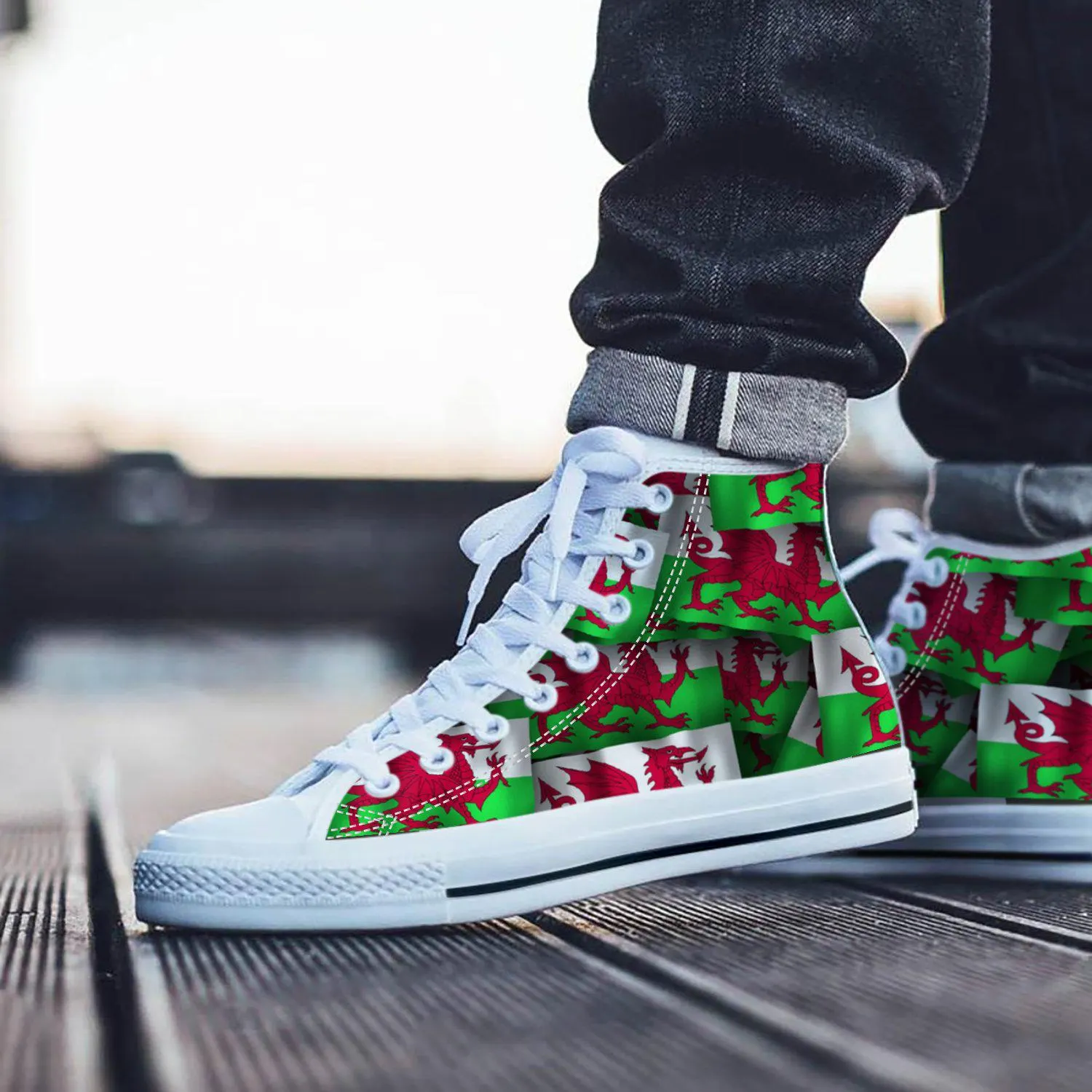 Wales Flag Shoes, Converse Style Sneakers, Welsh Dragon Design, Unique Footwear, Comfortable and Trendy, Perfect Gift Idea