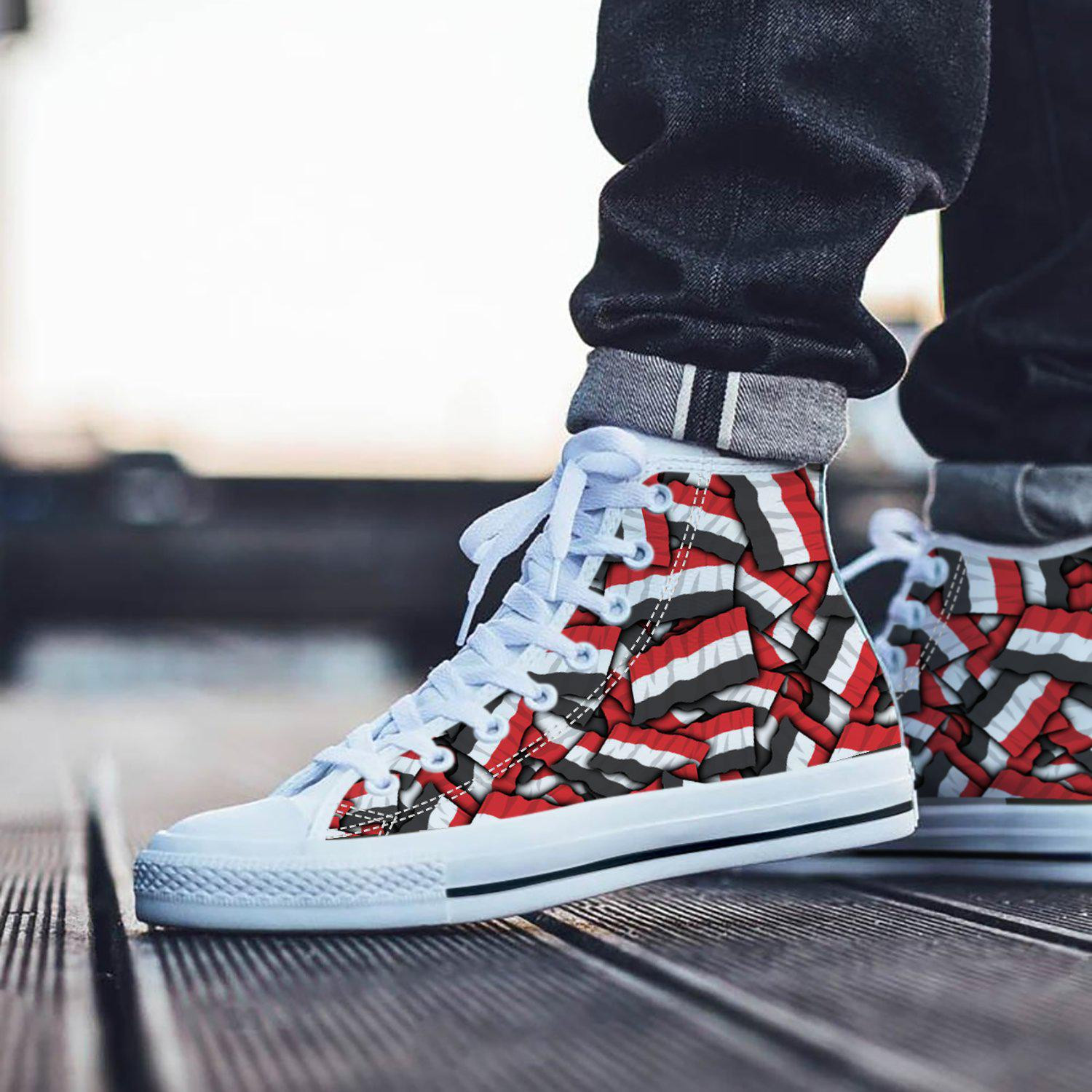 Converse Style Yemen Flag Themed Shoes, Yemen National Pride Sneakers, Fashion Sneakers Yemen Flag, Yemen Themed Athletic Shoes