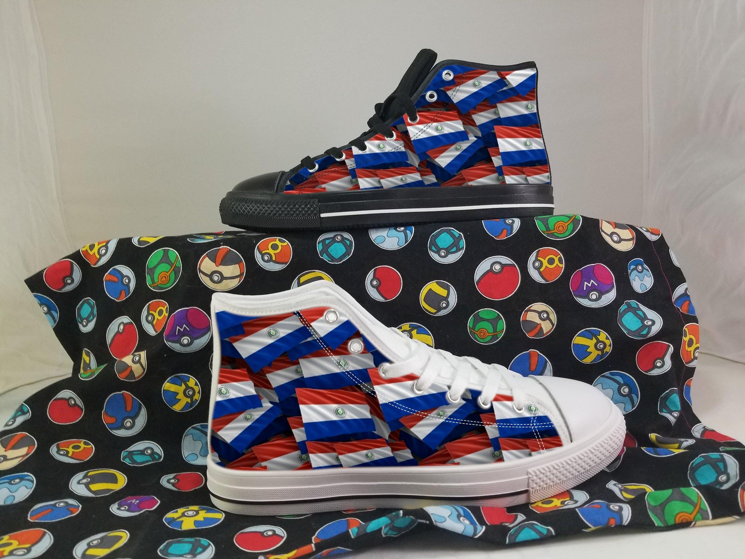 Paraguay Flag Converse Style Canvas Sneakers, Paraguay Converse Style High Tops, Comfort Walking Shoes, Paraguay Pattern Shoes mens womens