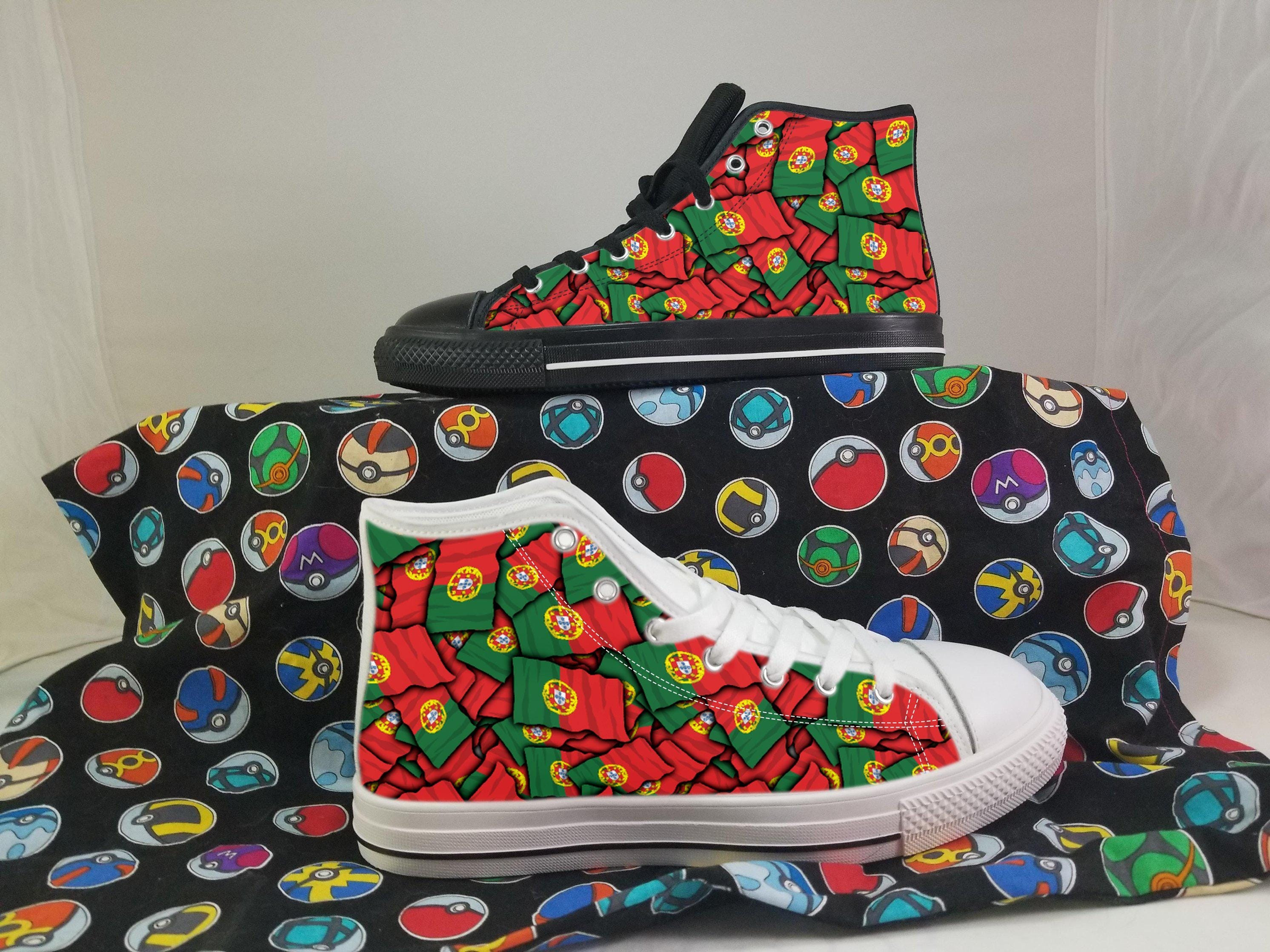 Portugal Flag Converse Style Canvas Sneakers, Portugal Converse Style High Tops, Comfort Walking Shoes, Portugal Pattern Shoes mens womens