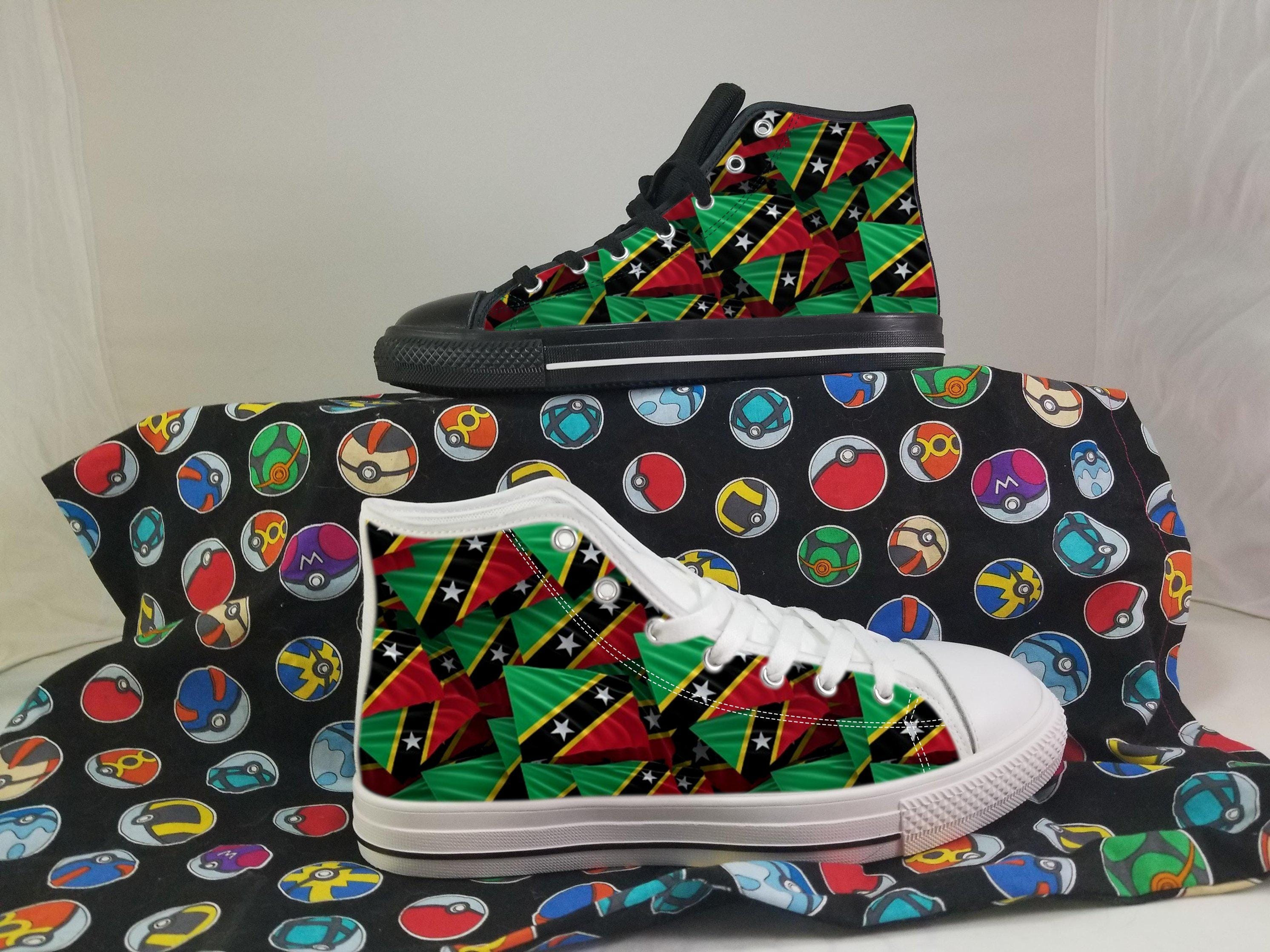 Saint Kitts and Nevis Flag Converse Style Canvas Sneakers, Saint Kitts and Nevis Converse Style High Tops, Comfort Walking Shoes, Saint
