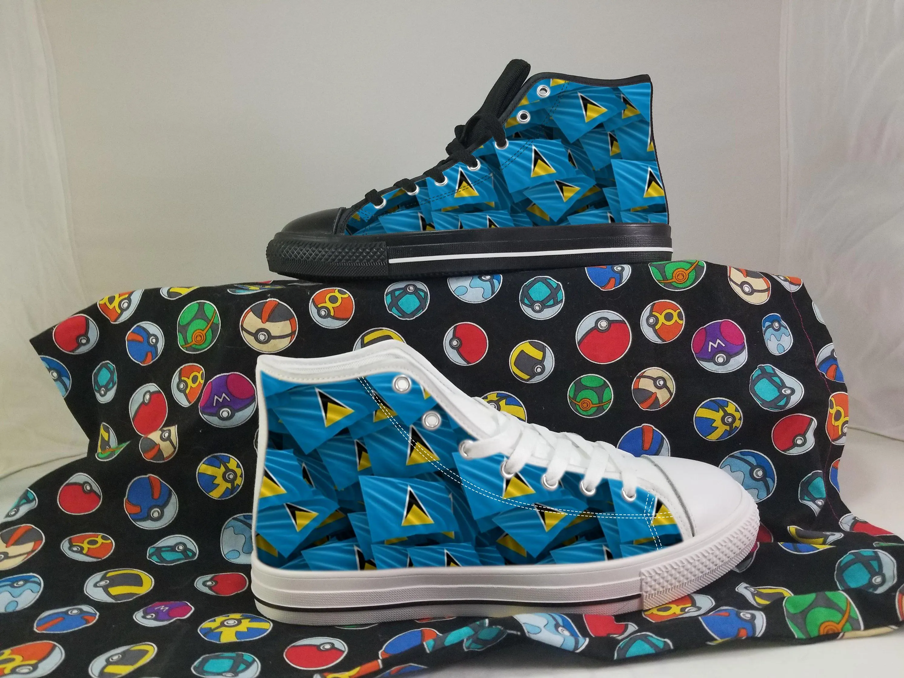 Saint Lucia Flag Converse Style Canvas Sneakers, Saint Lucia Converse Style High Tops, Comfort Walking Shoes, Saint Lucia Pattern Shoes mens