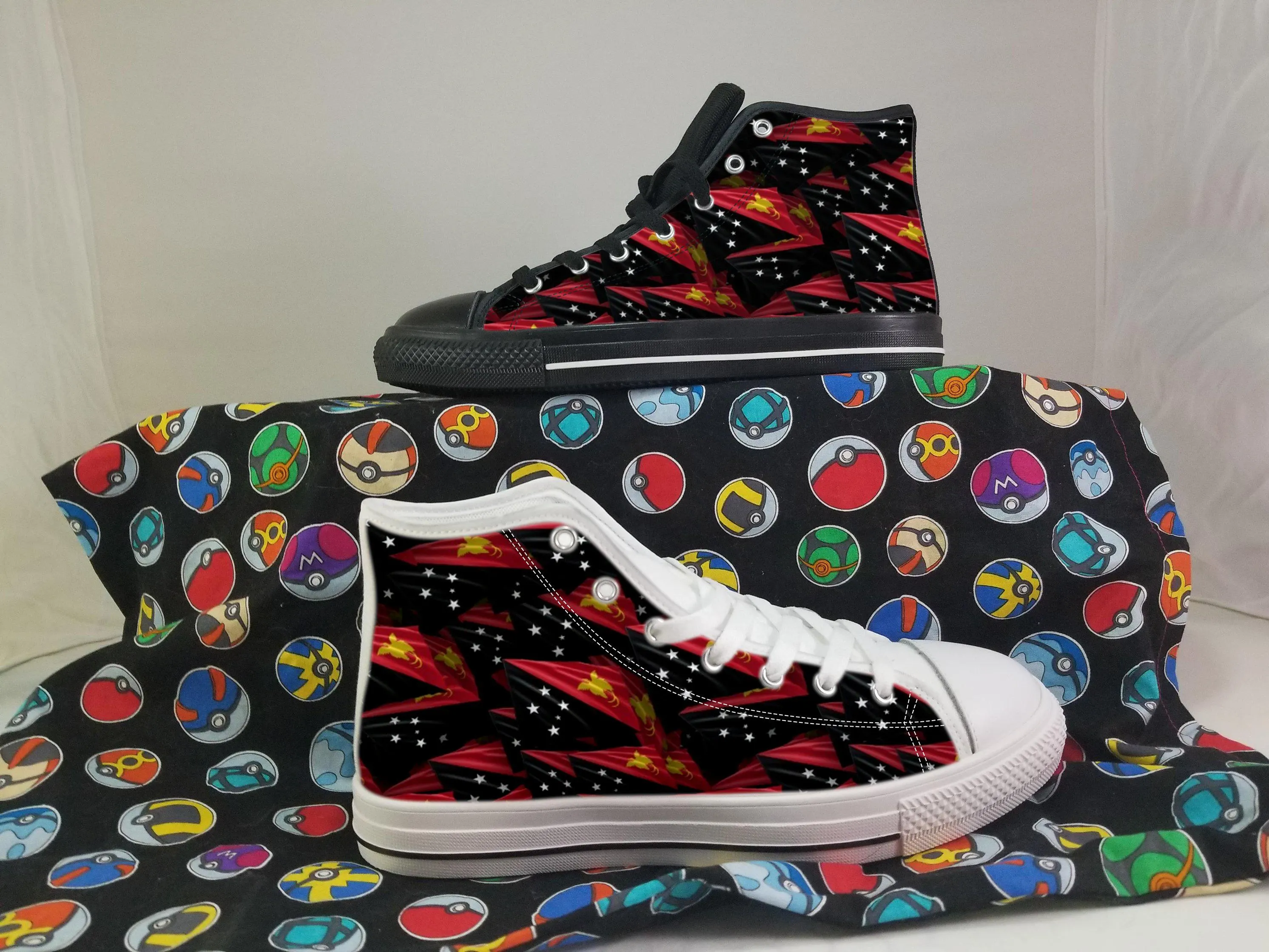 Papua New Guinea Flag Converse Style Canvas Sneakers, Papua New Guinea Converse Style High Tops, Comfort Walking Shoes, Papua New Guinea