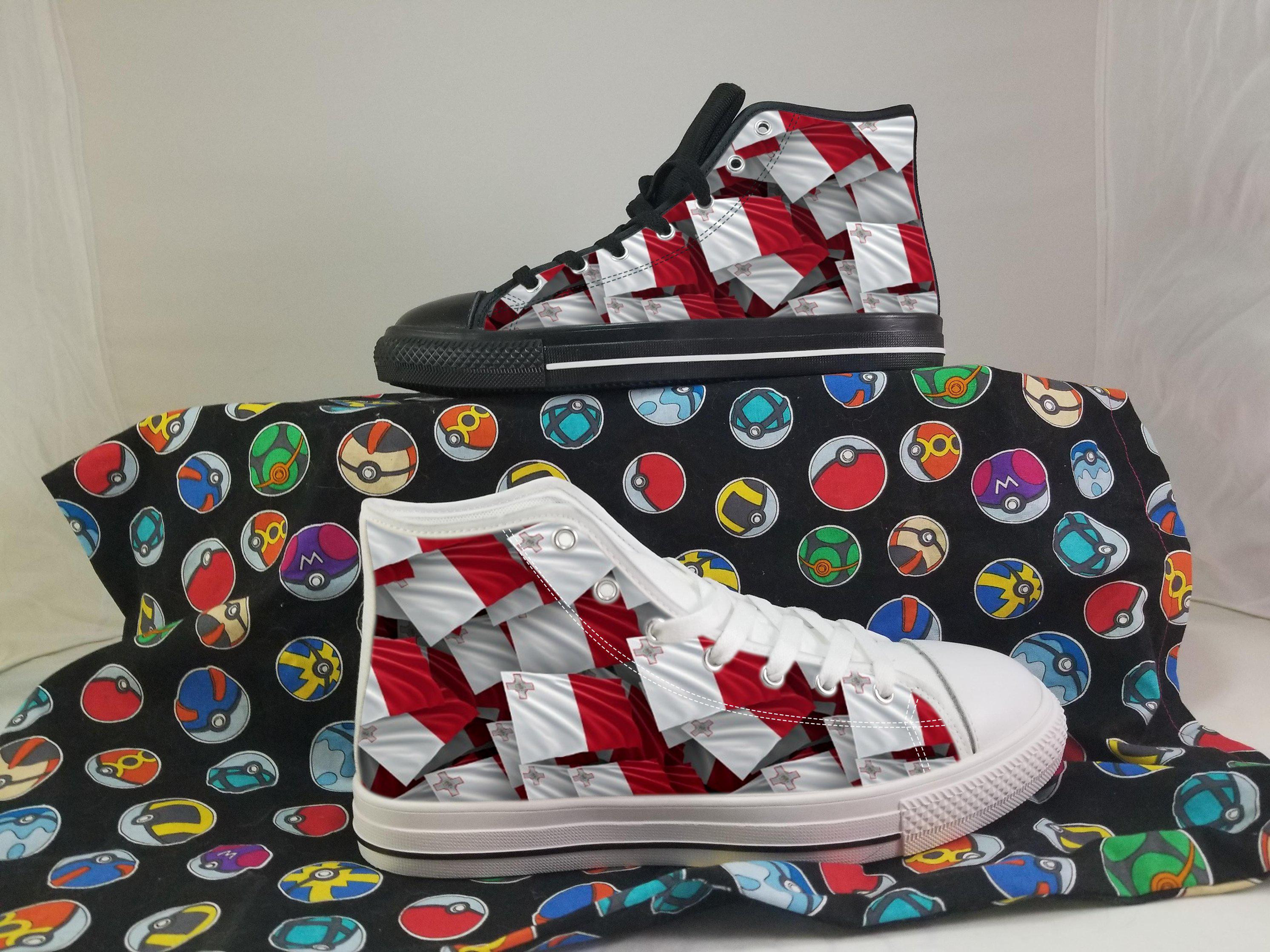 Malta Flag Converse Style Canvas Sneakers, Malta Converse Style High Tops, Comfort Walking Shoes, Malta Pattern Shoes mens womens kids
