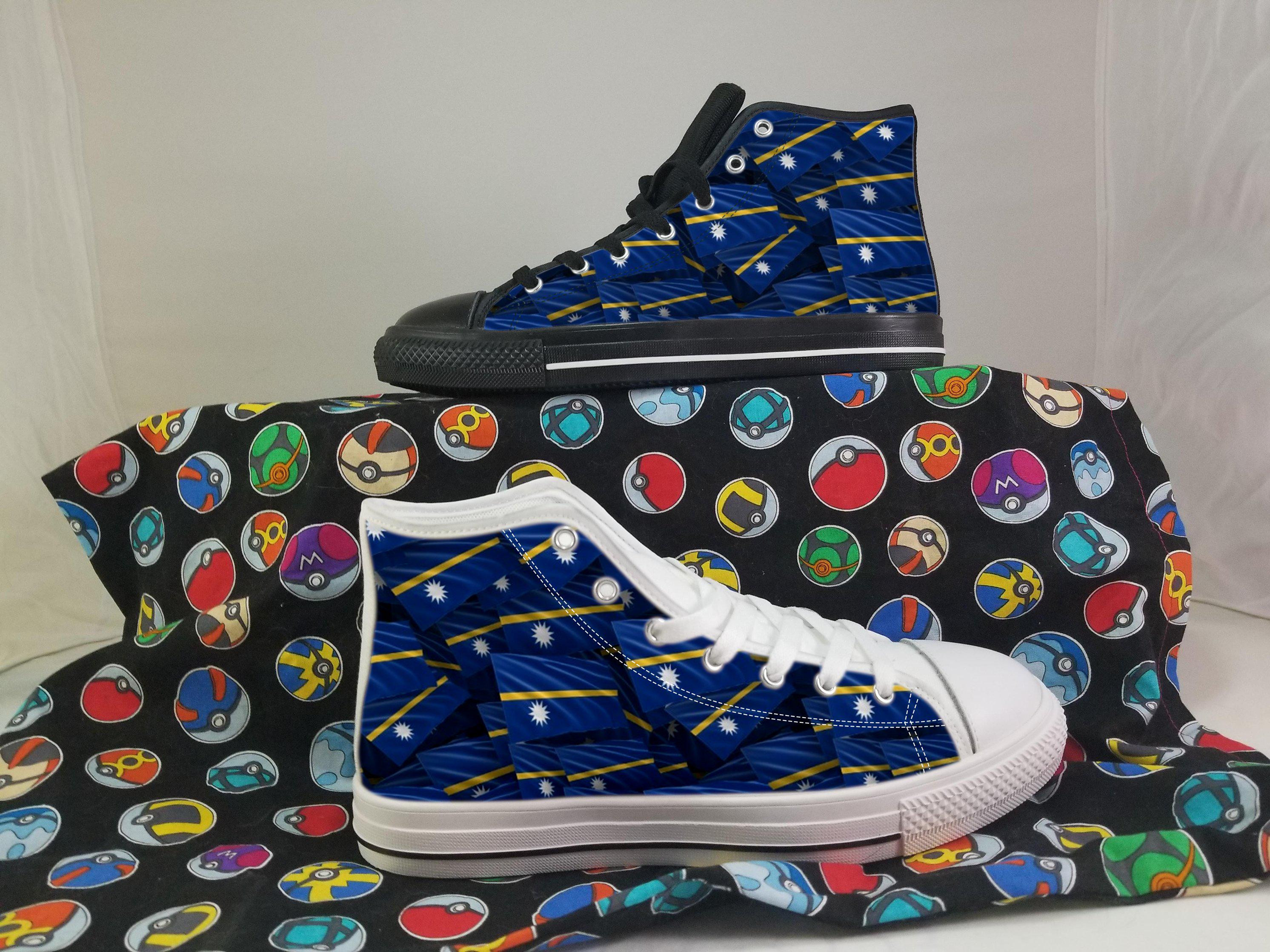 Nauru Flag Converse Style Canvas Sneakers, Nauru Converse Style High Tops, Comfort Walking Shoes, Nauru Pattern Shoes mens womens kids