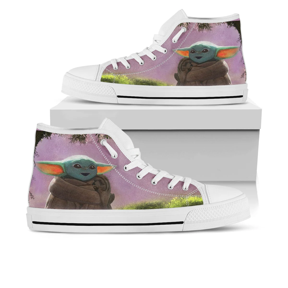 Baby Yoda Shoes, Baby Yoda High Top Sneaker, Star Wars Fan Converse style hightop, custom shoe, mom dad child shoe