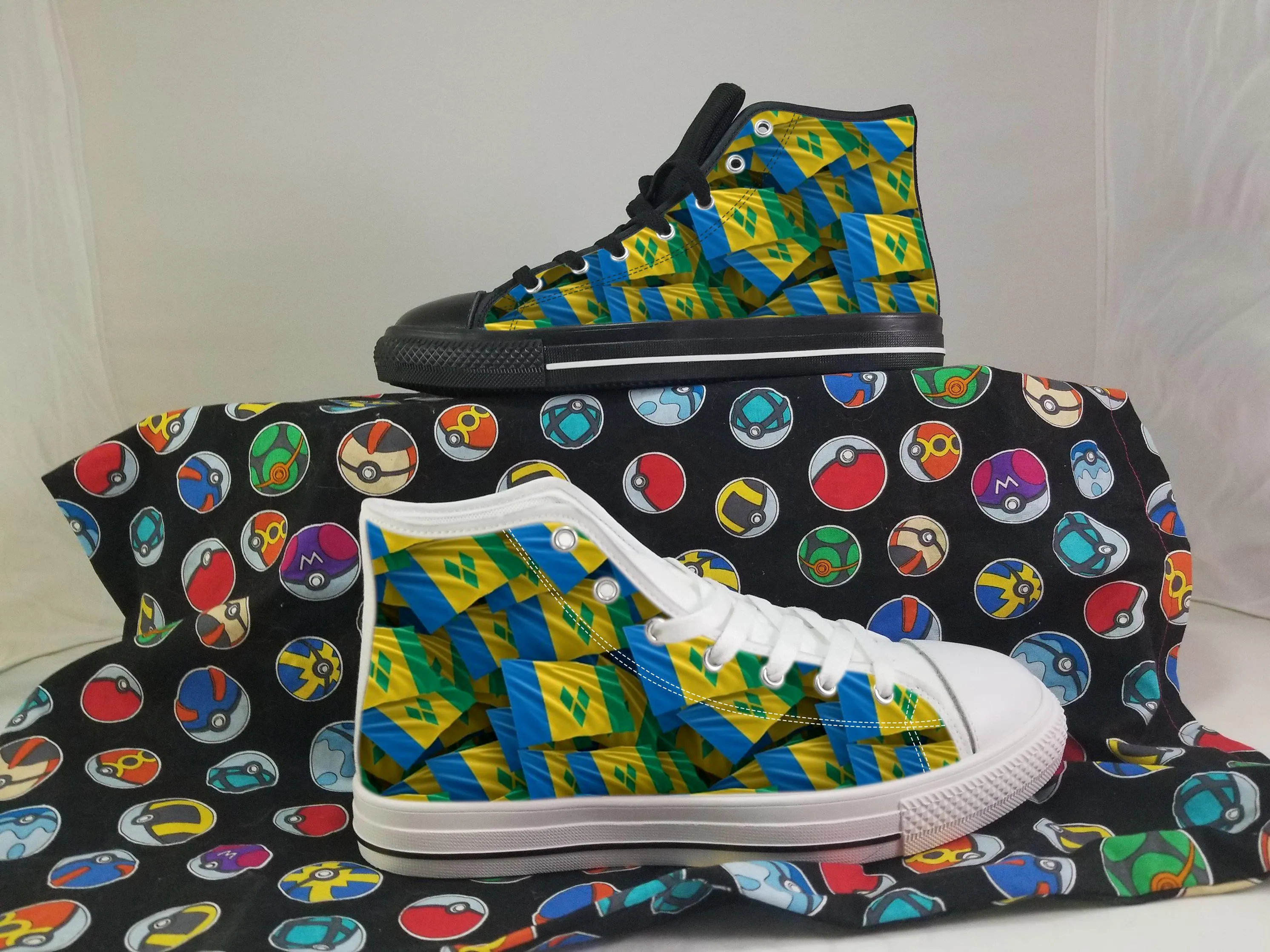 Saint Vincent and the Grenadines Flag Converse Style Canvas Sneakers, Saint Vincent and the Grenadines Converse Style High Tops, Comfort