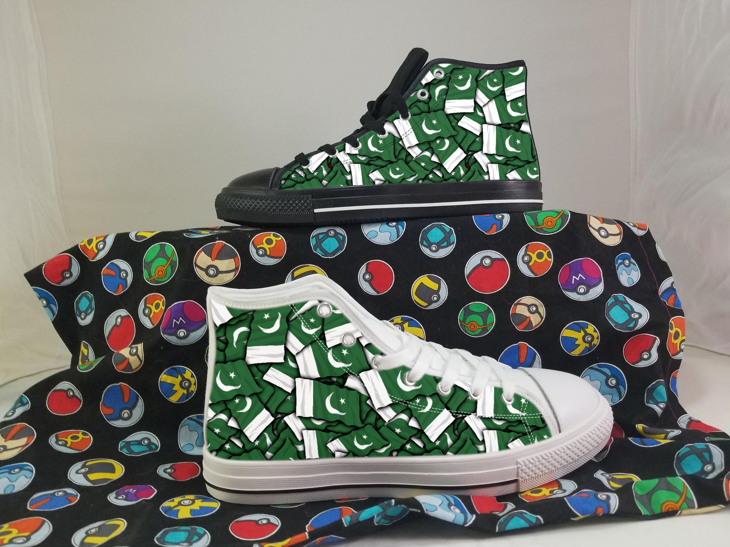 Pakistan Flag Converse Style Canvas Sneakers, Pakistan Converse Style High Tops, Comfort Walking Shoes, Pakistan Pattern Shoes mens womens