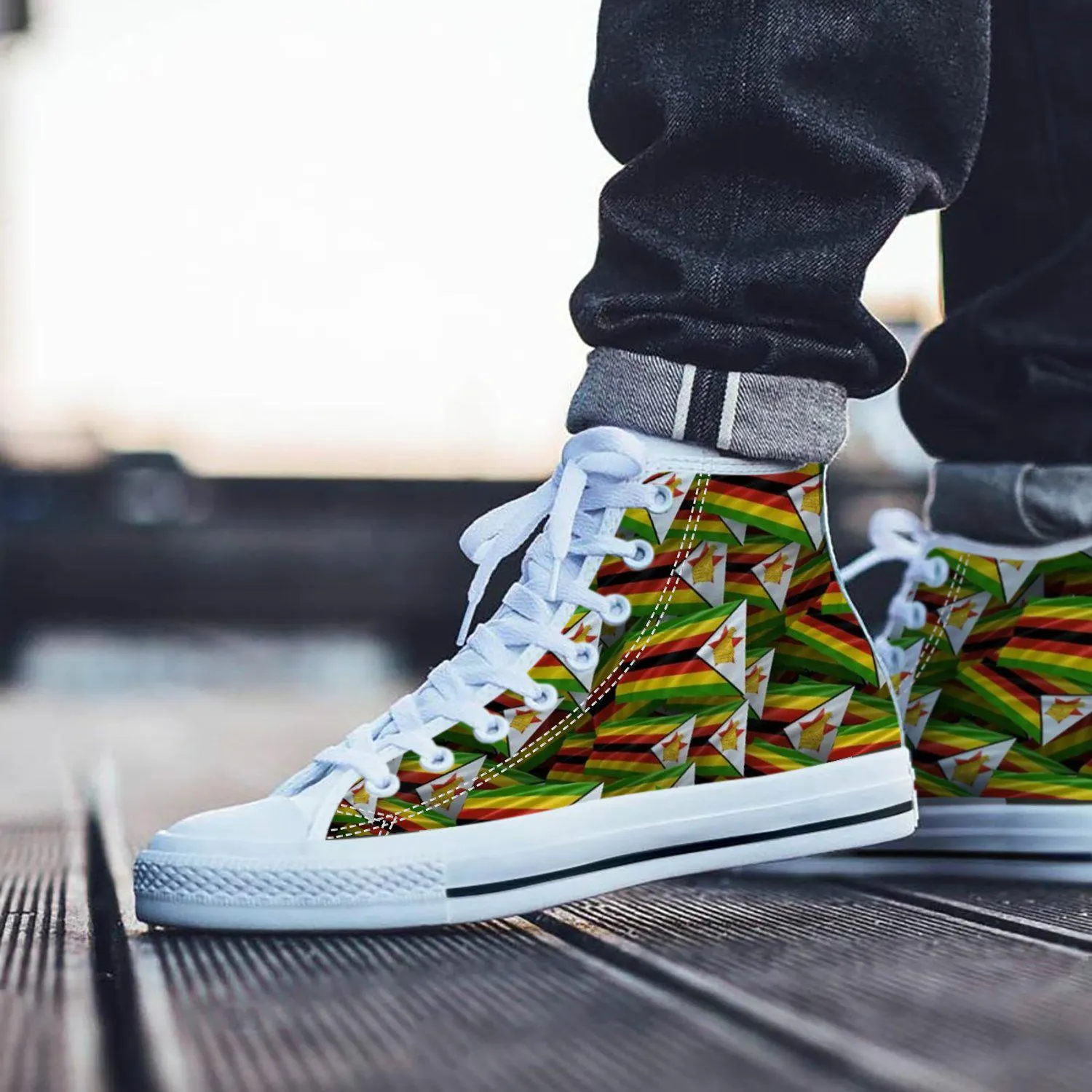 Zimbabwe Converse Style Shoes, Flag Design Sneakers, Casual Zimbabwe Inspired Footwear, Unique Zimbabwe Flag Shoes, Converse Style Sneakers