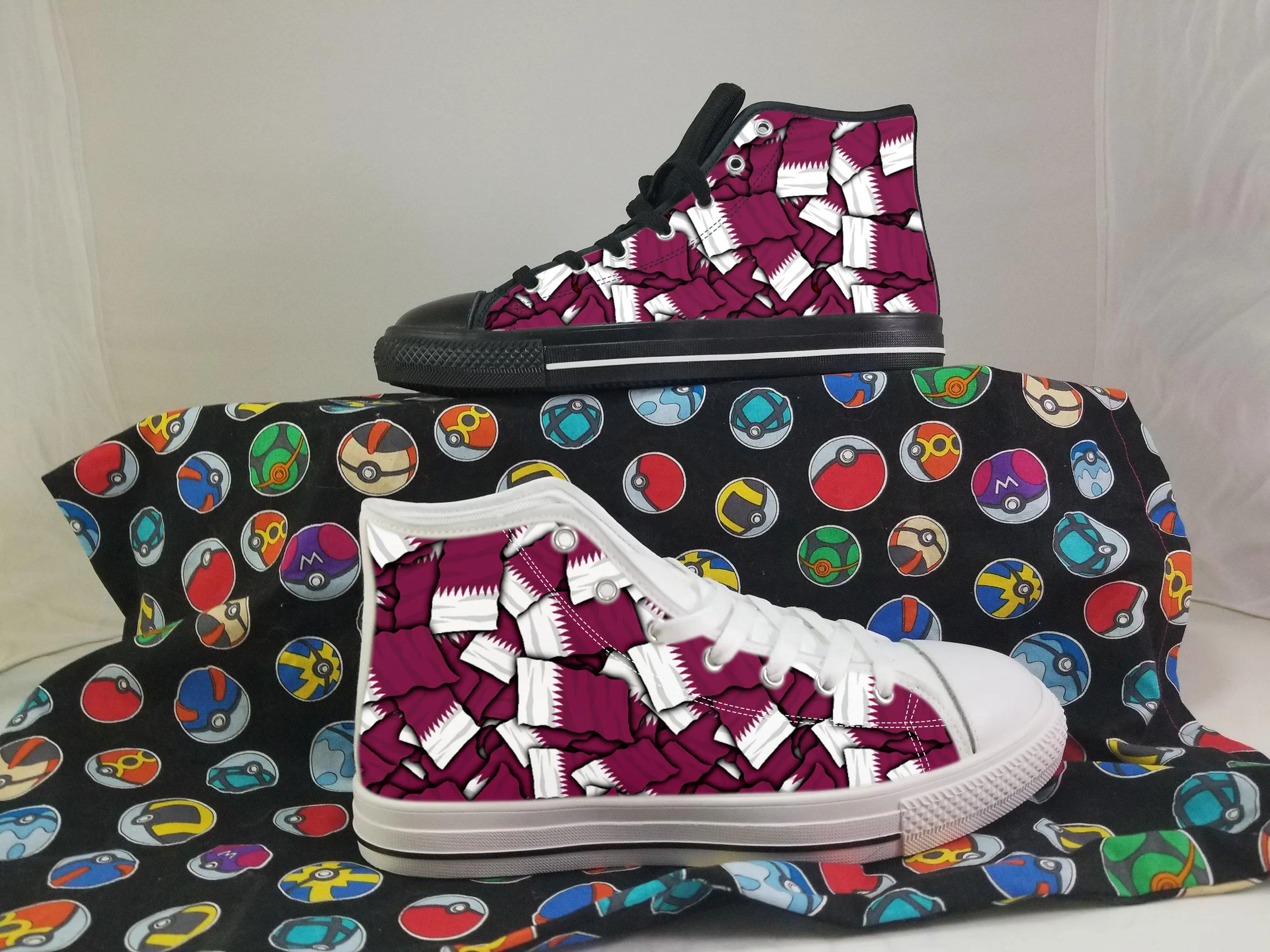 Qatar Flag Converse Style Canvas Sneakers, Qatar Converse Style High Tops, Comfort Walking Shoes, Qatar Pattern Shoes mens womens kids