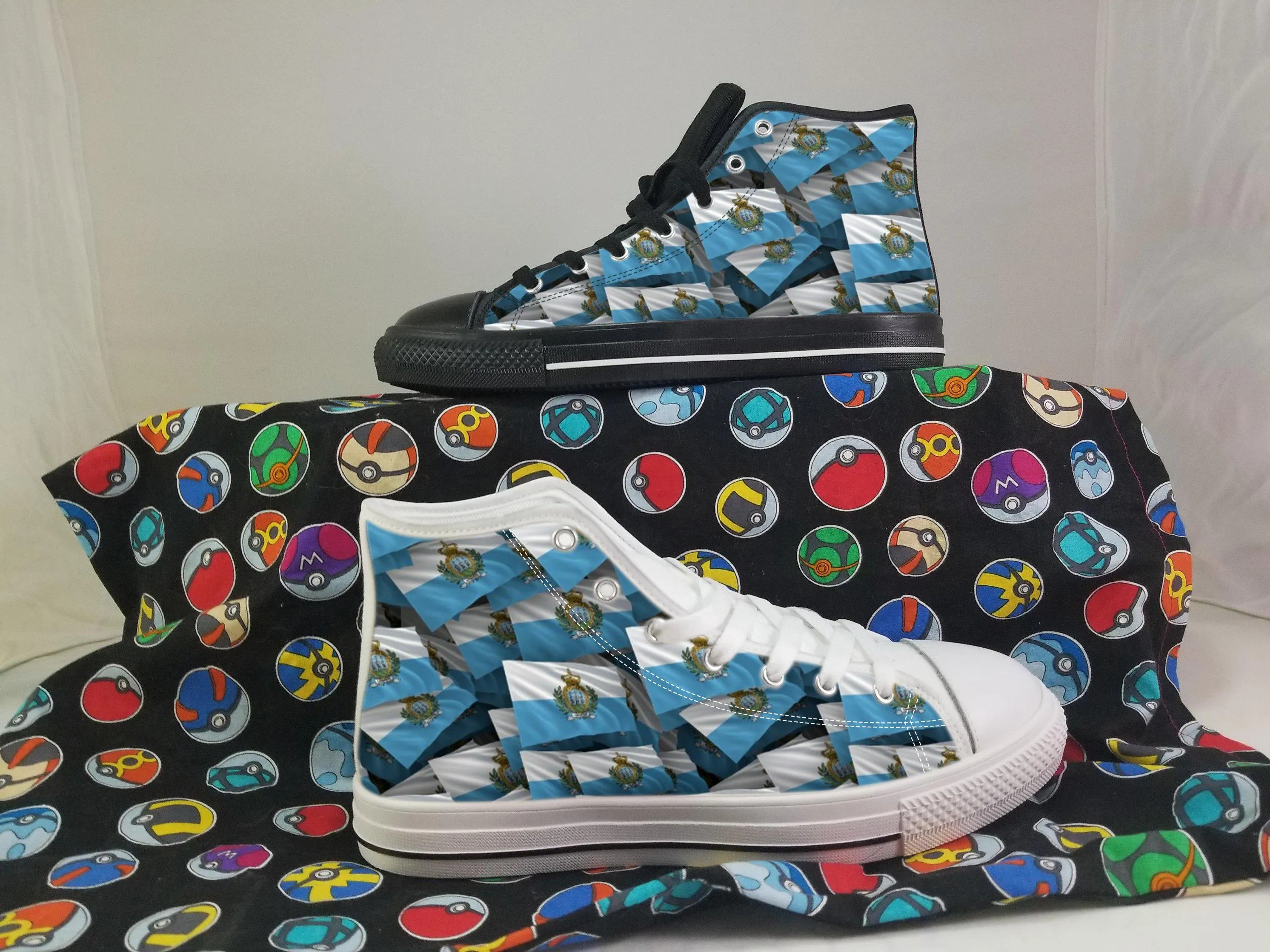 San Marino Flag Converse Style Canvas Sneakers, San Marino Converse Style High Tops, Comfort Walking Shoes, San Marino Pattern Shoes mens